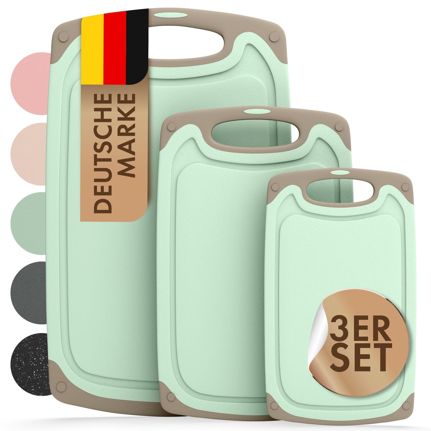 Blumtal Schneidebrett Set mit 3 Größen (S/M/L) - Schneidebrett Kunststoff groß + Saftrillen & Griff - Cutting Board - Küchenbrett BPA frei - Schneidbrett Spülmaschinenfest - Schneidebretter Grau