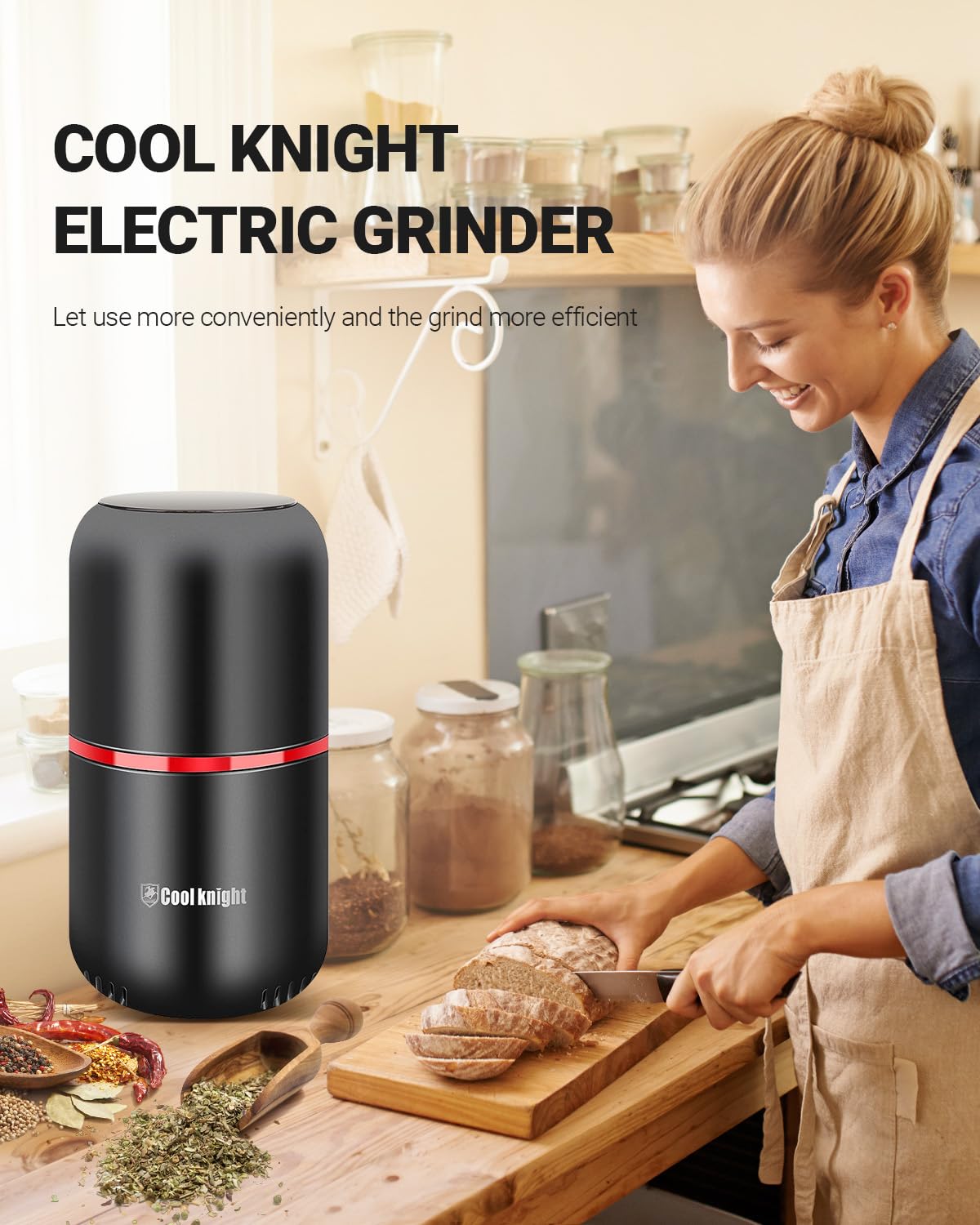 COOL KNIGHT Kaffeemühle Elektrisch, GewürzmüHle, Elektrische Kaffeemühle Mit 304-Edelstahlklinge, Geeignet Für Kaffeebohnen, Gewürze, Kräuter, Getreide, Nüsse.