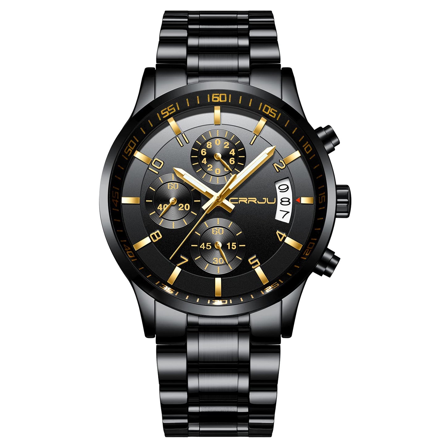 CRRJU Herren Uhr Business Edelstahl wasserdichte Chronographen mit Kalender Armbanduhr Edelstahlband Stoppuhr Analog Quarzuhr