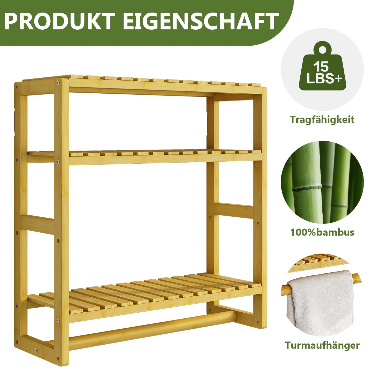 Bamworld Badezimmer Regal Badmöbel Bambus 3 Etagen Organizer Badezimmermöbel Für die Wand Platzsparend Modern (Schwarz)(42x15x42cm)