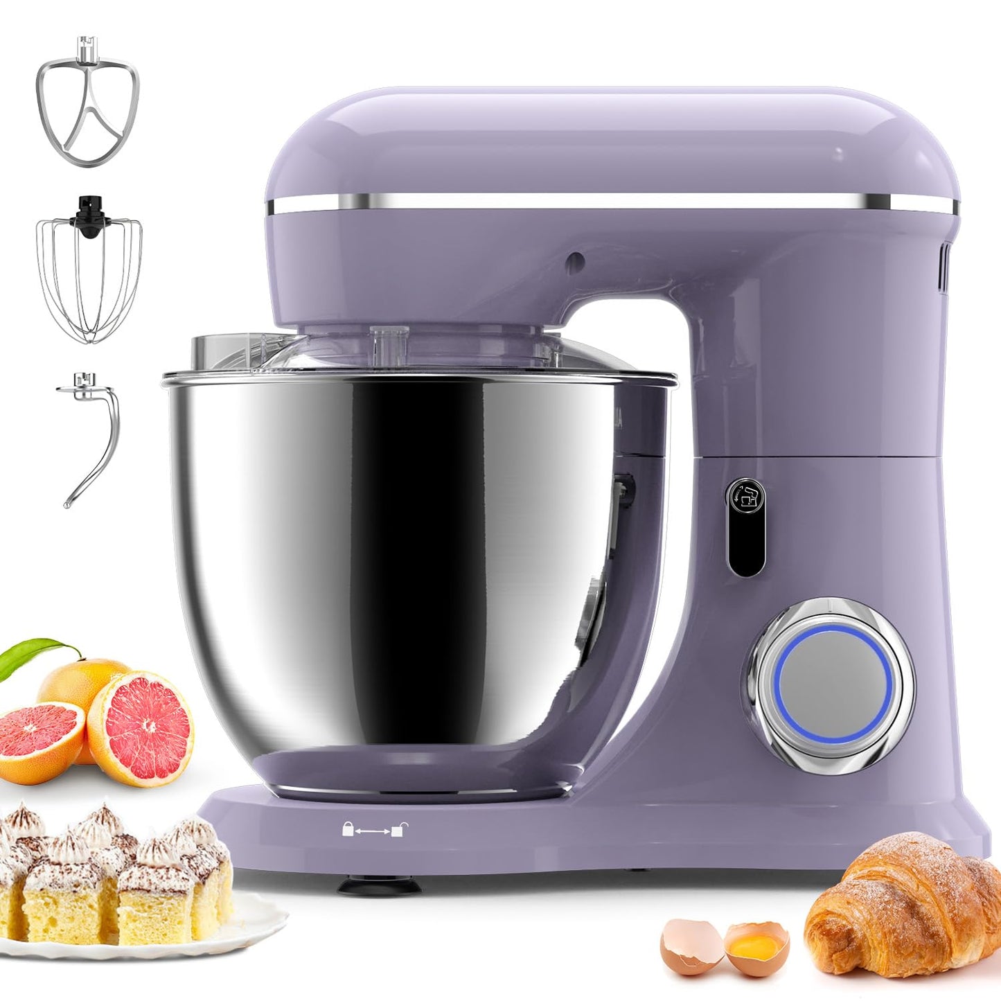 Küchenmaschine,Küchenmaschine Teigmaschine,10 Geschwindigkeit,Küchenmaschine zum backen mit 6.5 QT Edelstahl-Rührschüsseln und 3 Rührwerkzeuge (Rührhaken,Knethaken,Schlagbesen) 660W (Vine Purple)