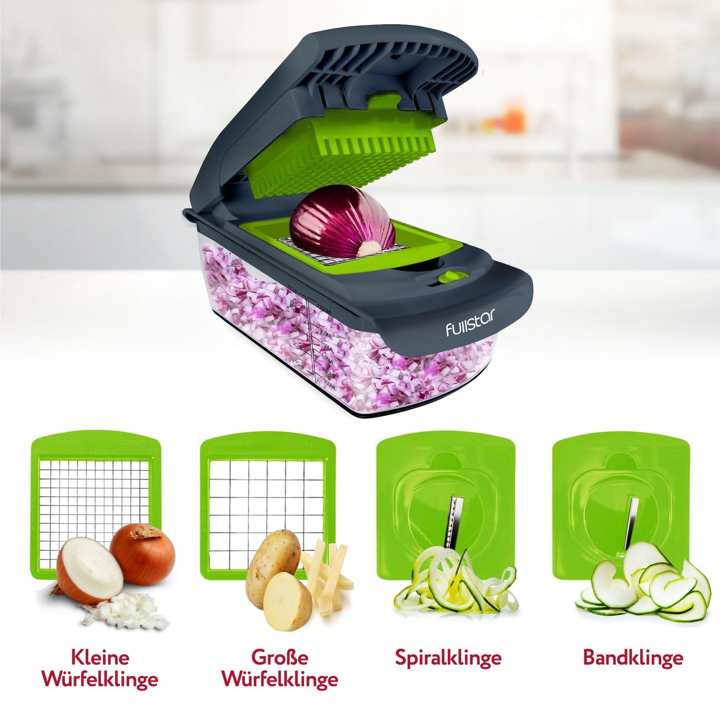 Gemüseschneider Spiralschneider Gemüsehobel - Gemüse Schneider Zwiebelschneider Kartoffelschneider Obstschneider - Vegetable Chopper Cutter Dicer (4-in-1 - Weiß)