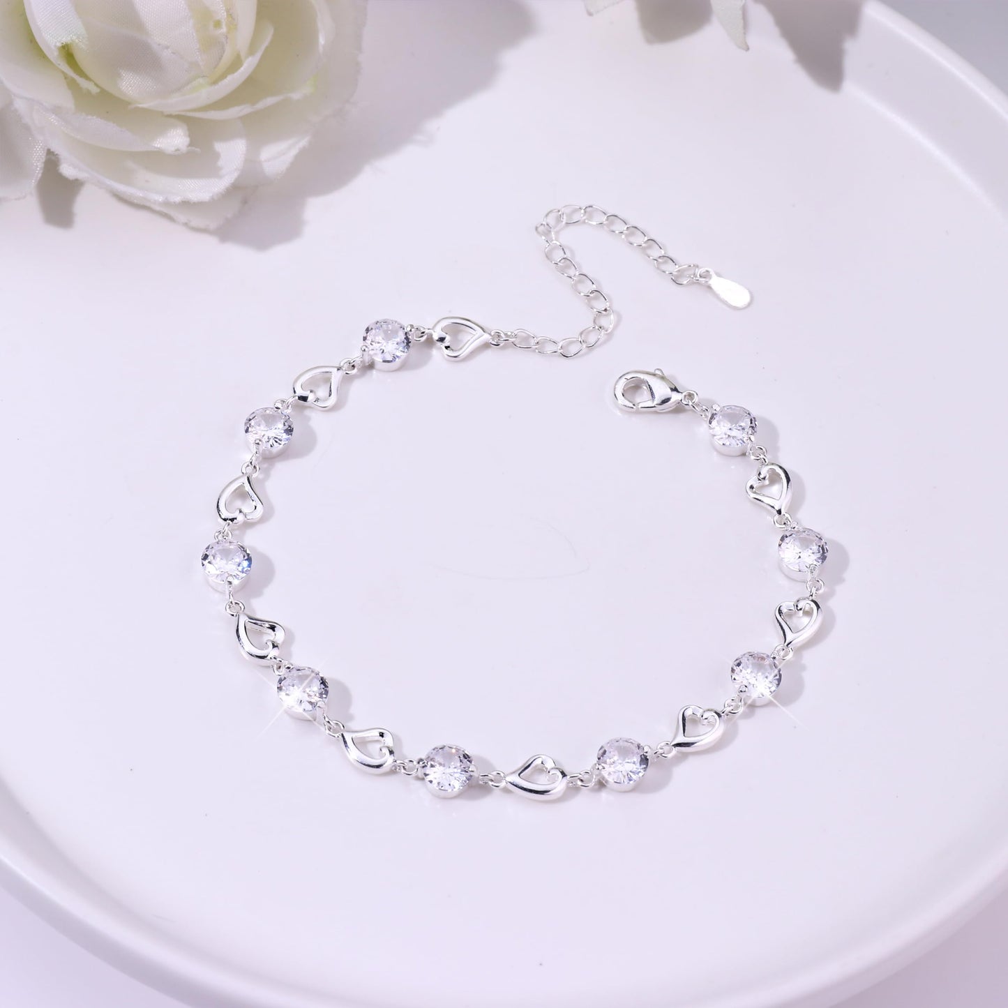 Silver Heart Bracelet for Women & Girls – Adjustable Zircon Tennis Chain