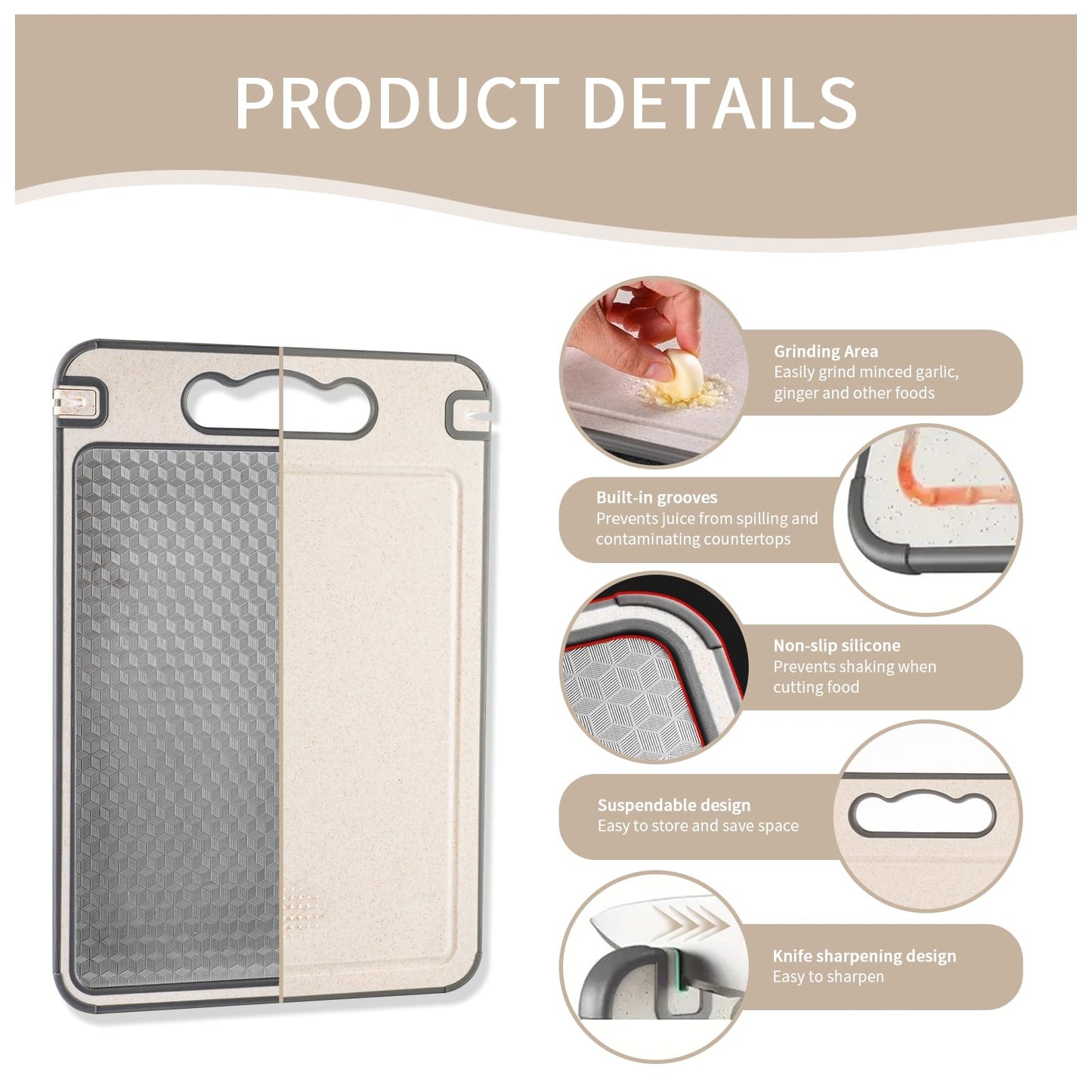 Doppelseitiges Titan-Schneidebrett für Fleisch und Gemüse, robust, kratzfestes Netzdesign für die getrennte Handhabung von Fleisch und Gemüse, spülmaschinenfest cuttingboard