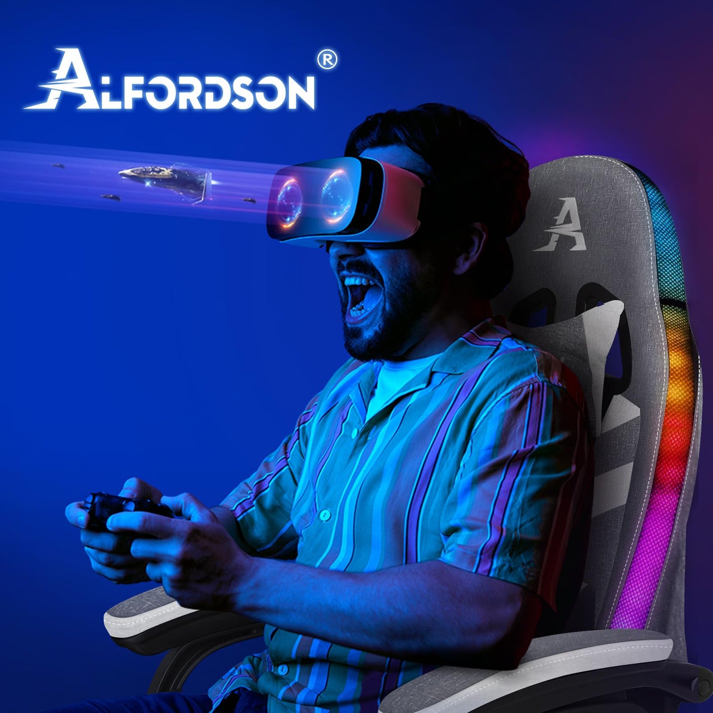 ALFORDSON Gaming Stuhl mit 8-Punkt Massage 12 Farben RGB LED-Licht, Bürostuhl Ergonomisch mit fußstützen, Kopfstütze Lendenkissen für Kinder Erwachsene, Schwarz
