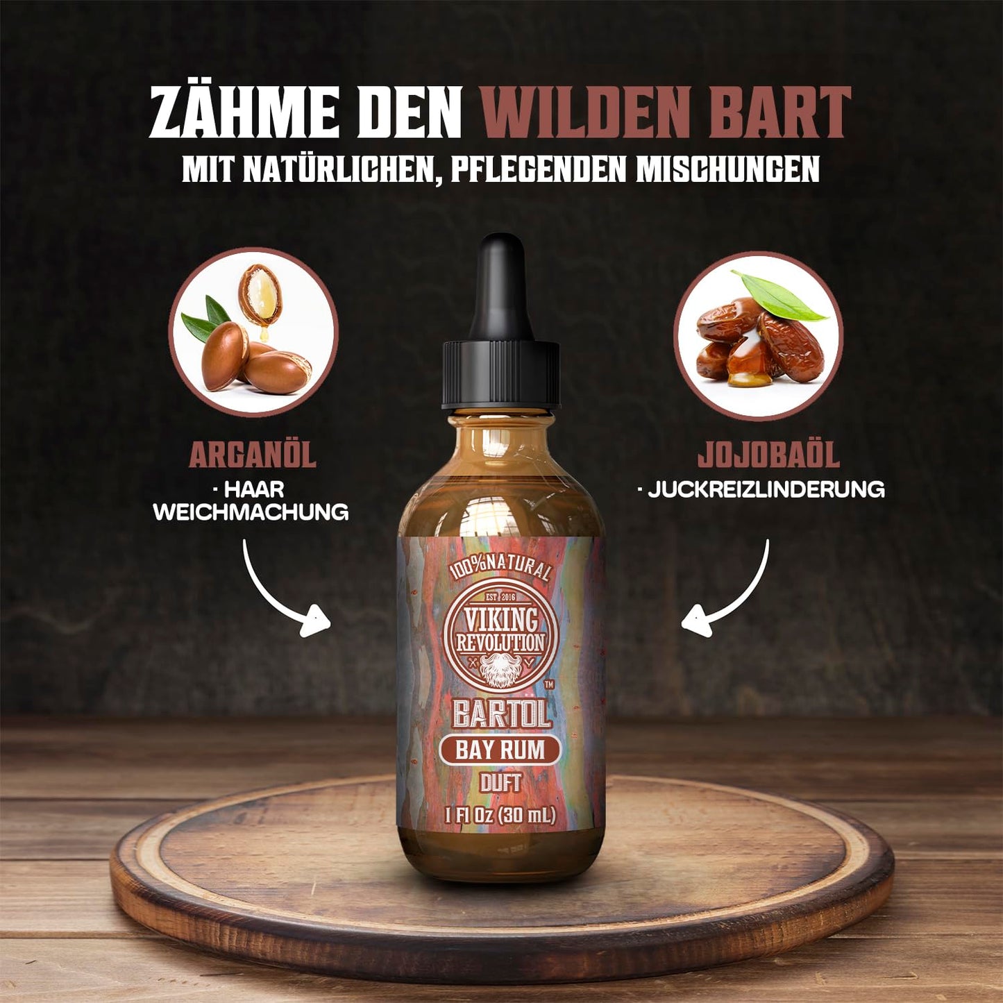 Viking Revolution - Bartöl - Macht Weich, Schützt und Stärkt - Natürliches Argan- und Jojobaöl - Bartöl Herren - Geschenke Für Männer - Sandelholz - 30 ml