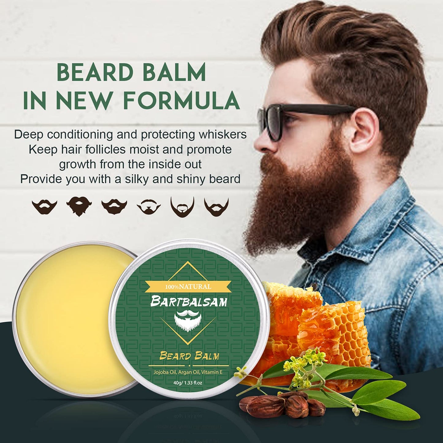 CUSMAY Bartpflege Set für Männer 9 Teilig,Geschenke Bart Set Herren mit Natürlich Bartshampoo,Bartöl,Bartbalsam,Bartkamm,Bartbürste,Bartschere, Männer Geschenkset für Vatertag Valentinstag Weih
