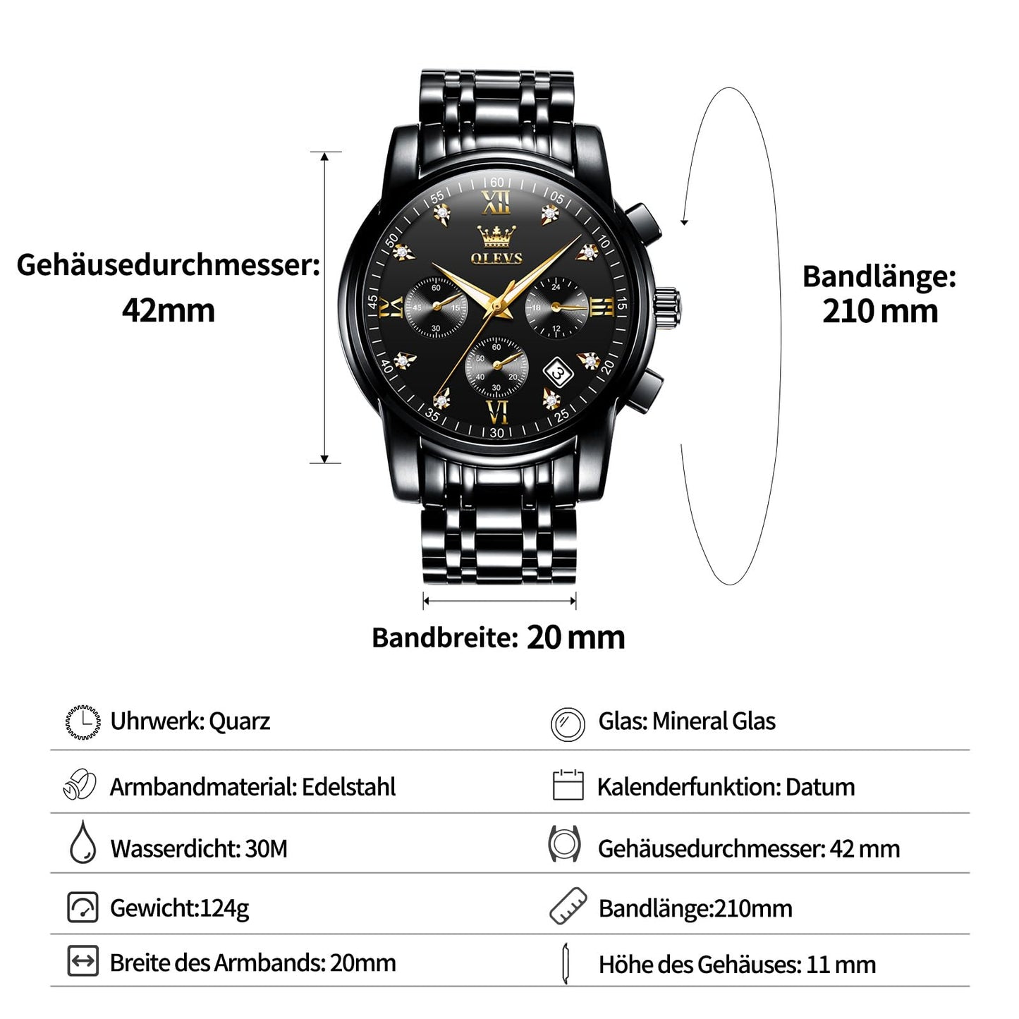 OLEVS Uhren Herren, Edelstahl Analoger Quarzuhr, Multifunktionale Diamanten Herrenuhren, Klassisches Luxuskleid Herrenuhr