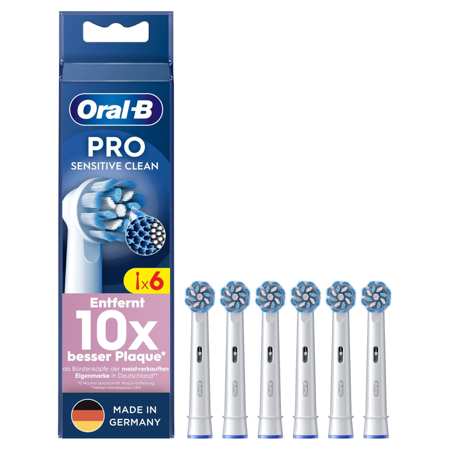 Oral-B Pro Sensitive Clean Aufsteckbürsten für elektrische Zahnbürste, 10 Stück, sanfte Zahnreinigung, X-Borsten, Original Oral-B Zahnbürstenaufsatz, briefkastenfähige Verpackung, Made in Germany