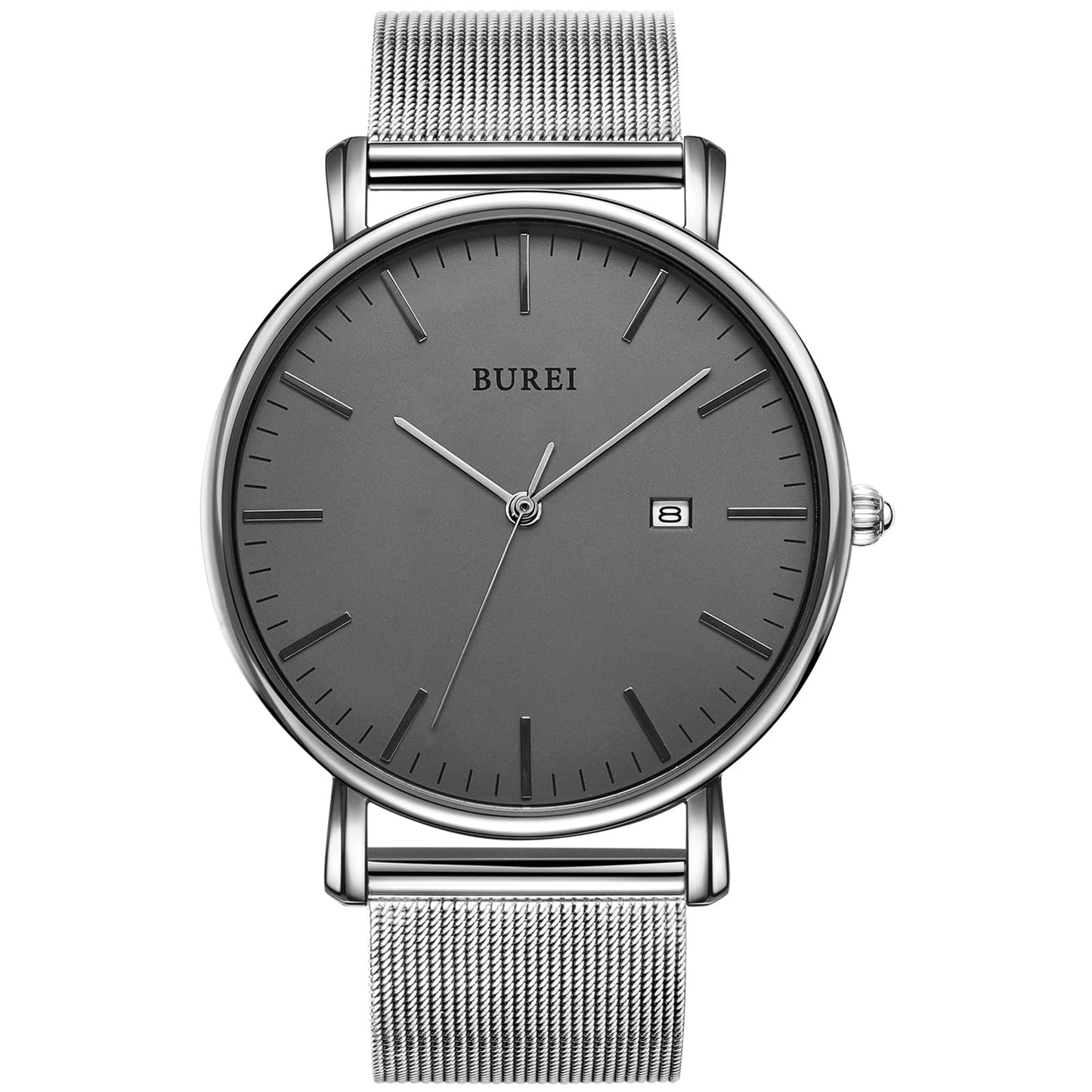 BUREI Ultra Dünne Uhren Herren Schwarze Analoges Datum Armbanduhr Herren mit Japanisches Quarzwerk, Geschenke für Männer
