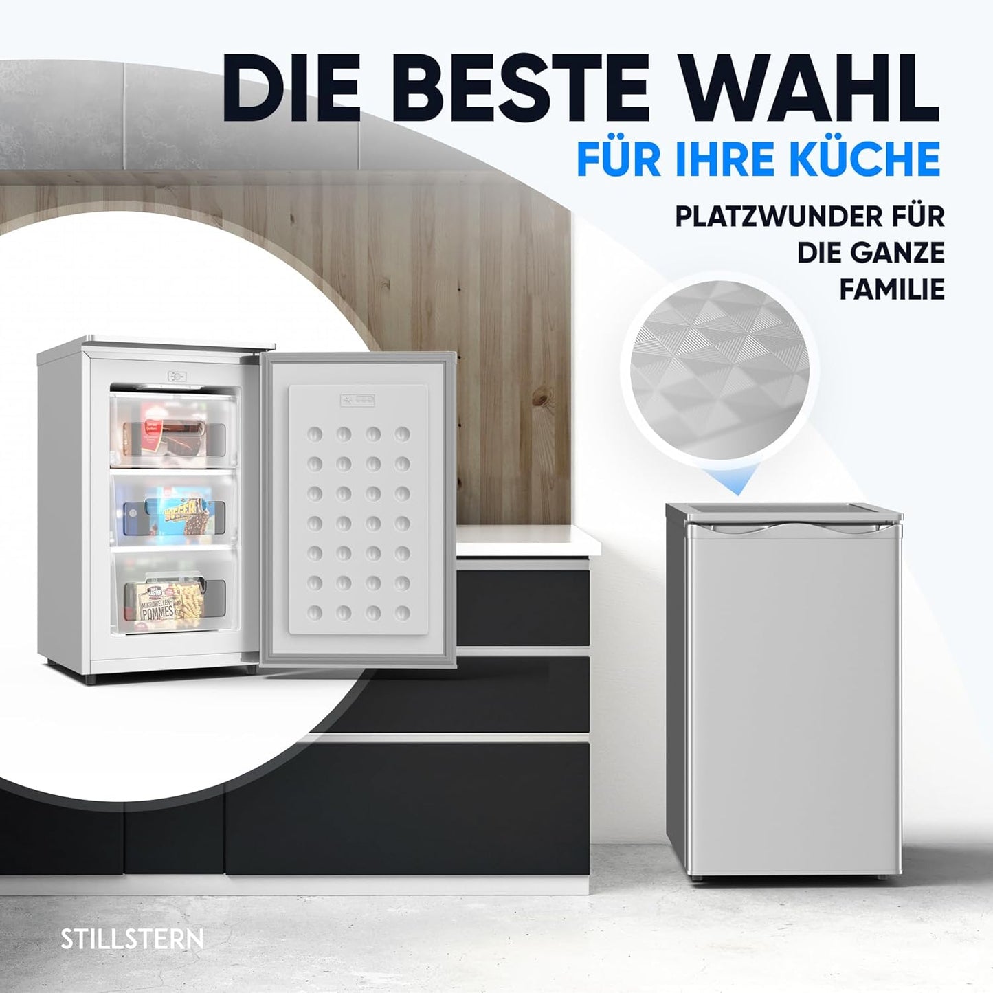 Stillstern freezer C (73L) 4-star freezer compartment -18°C, low energy consumption, 3 compartments, continuously adjustable temperature, reversible door hinge, small freezer, deep freezer