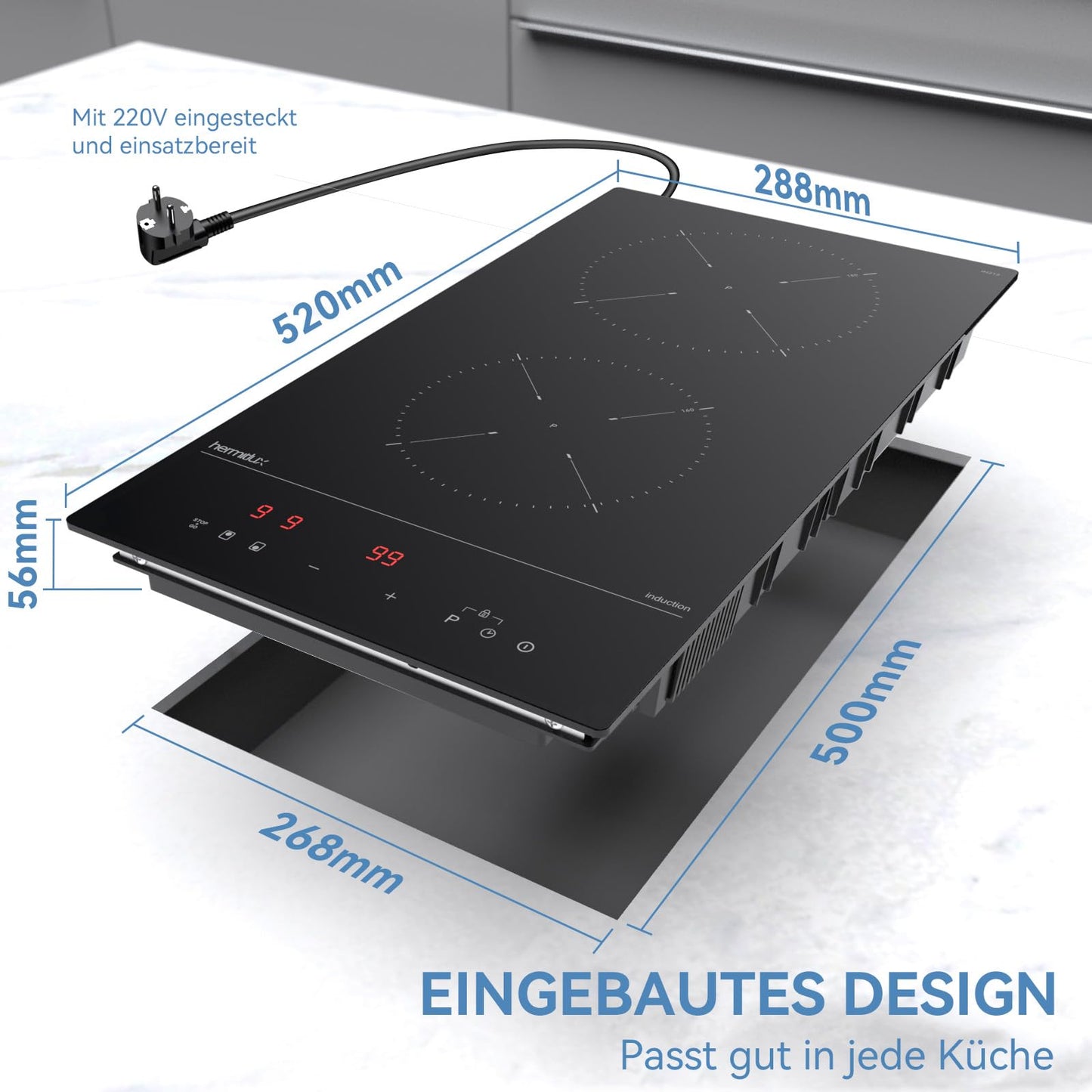 Hermitlux ceramic hob,Built-in 29 cm black glass ceramic electric hob,9 power levels,Sensor touch control, child lock, 1-99 minute timer,Suitable for all pots and pans