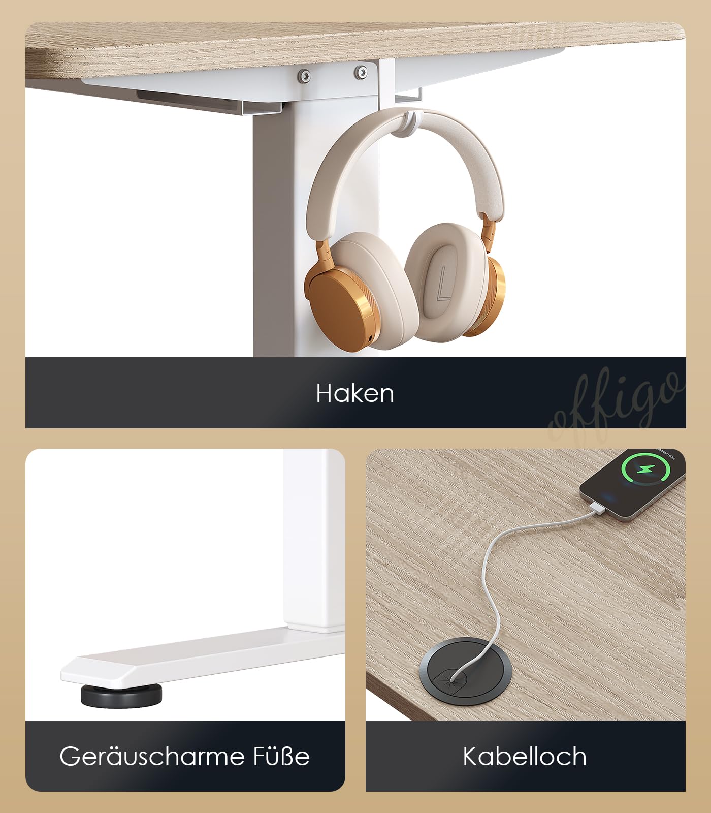 OffiGo Höhenverstellbarer Schreibtisch, 120 cm Elektrischer Schreibtisch, Ergonomischer Tisch mit Memory-Funktion, Gaming Tisch Höhenverstellbar, Moderner Computertisch für Zuhause und Büro, Weiß