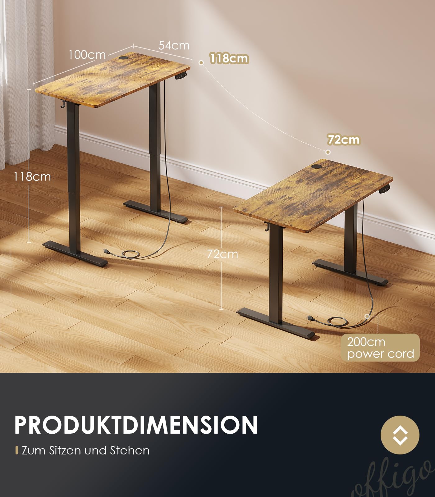 OffiGo Höhenverstellbarer Schreibtisch, 120 cm Elektrischer Schreibtisch, Ergonomischer Tisch mit Memory-Funktion, Gaming Tisch Höhenverstellbar, Moderner Computertisch für Zuhause und Büro, Weiß
