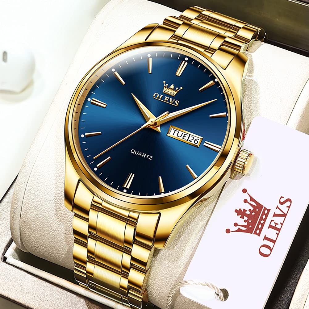 OLEVS Uhren Herren, Analoge Quarz Leucht Armbanduhr, wasserdichte Datum Edelstahl Herrenuhr, Klassische Mode Business Freizeituhren, Elegantes Geschenk für Männer