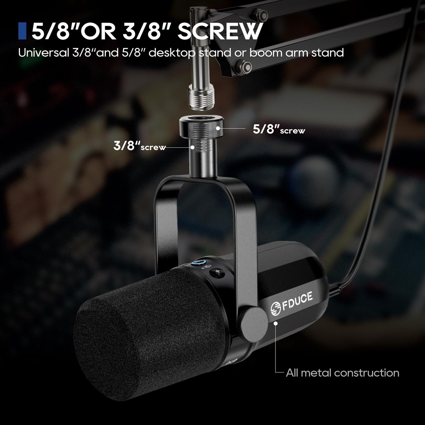 FDUCE SL40X XLR Dynamic Microphone Set for Vocal Recording, Podcasting, Gaming, Live Streaming and Broadcasting, All-Metal Microphone, Voice Isolating Technology, Black