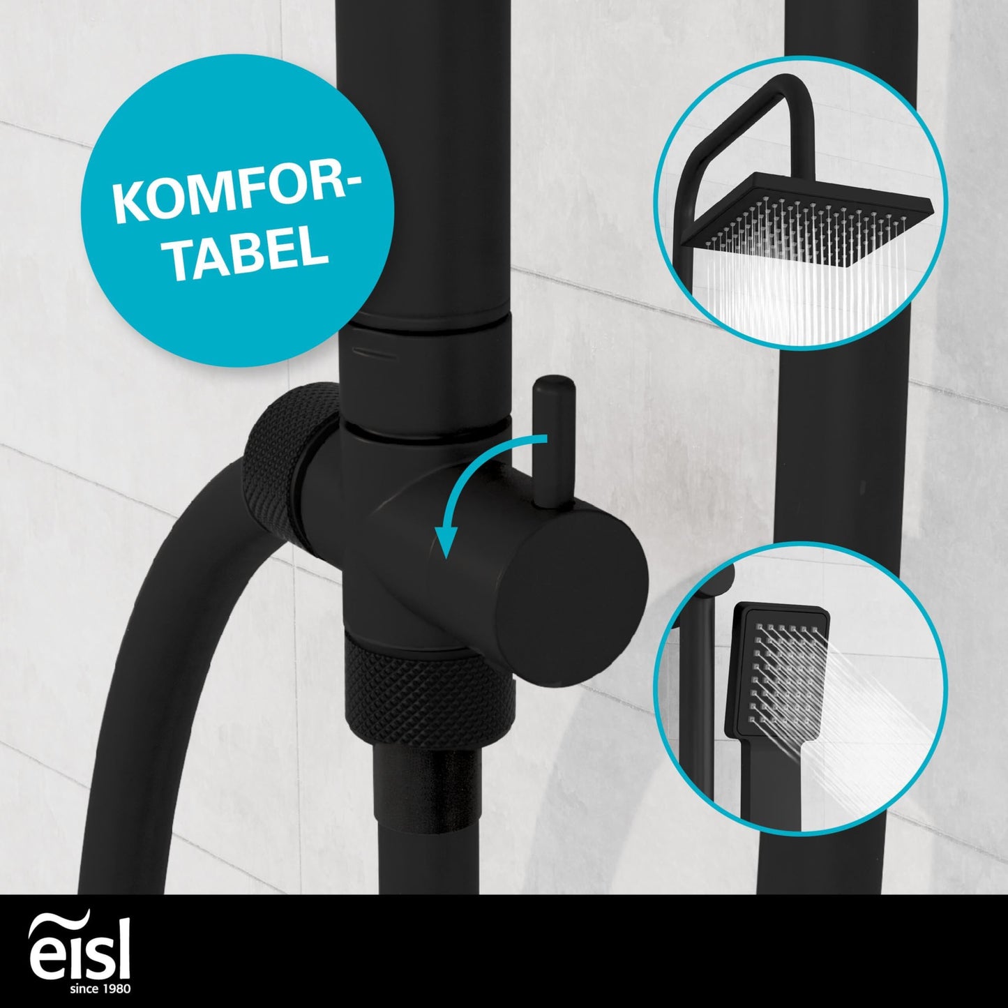 EISL Duschset EASY FRESH, Duschsystem ohne Armatur 2 in 1 mit großer Regendusche (250 x 200 mm) und Handbrause, Regendusche ohne Armatur ideal zum Nachrüsten, komplettes Montageset, Chrom DX12006