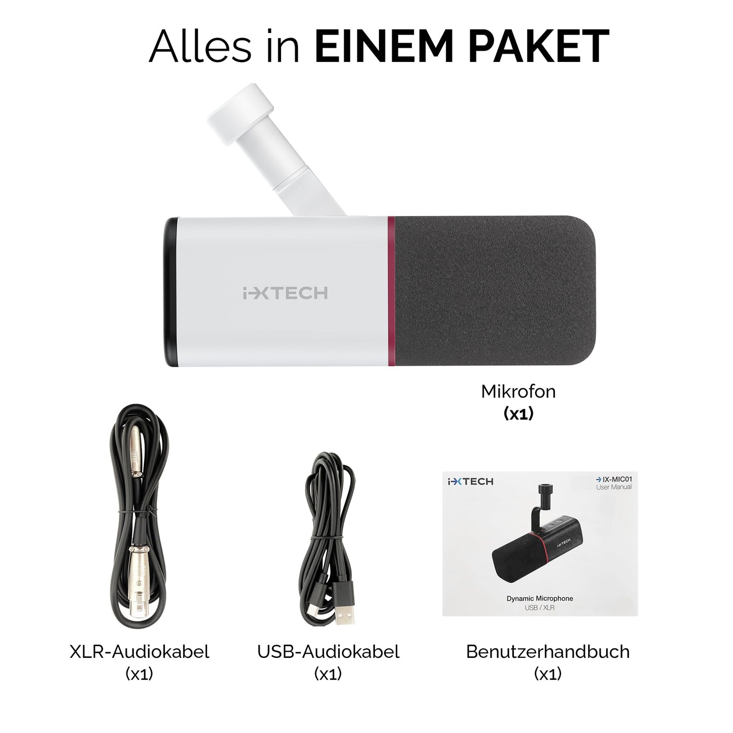 IXTECH Dynamisches Mikrofon mit Nierencharakteristik RGB Gesangsmikrofon USB XLR Studiomikrofon Software Stummschalttaste Microphone für Podcasting Streaming Aufnahme Gaming und Voice-Over Schwarz