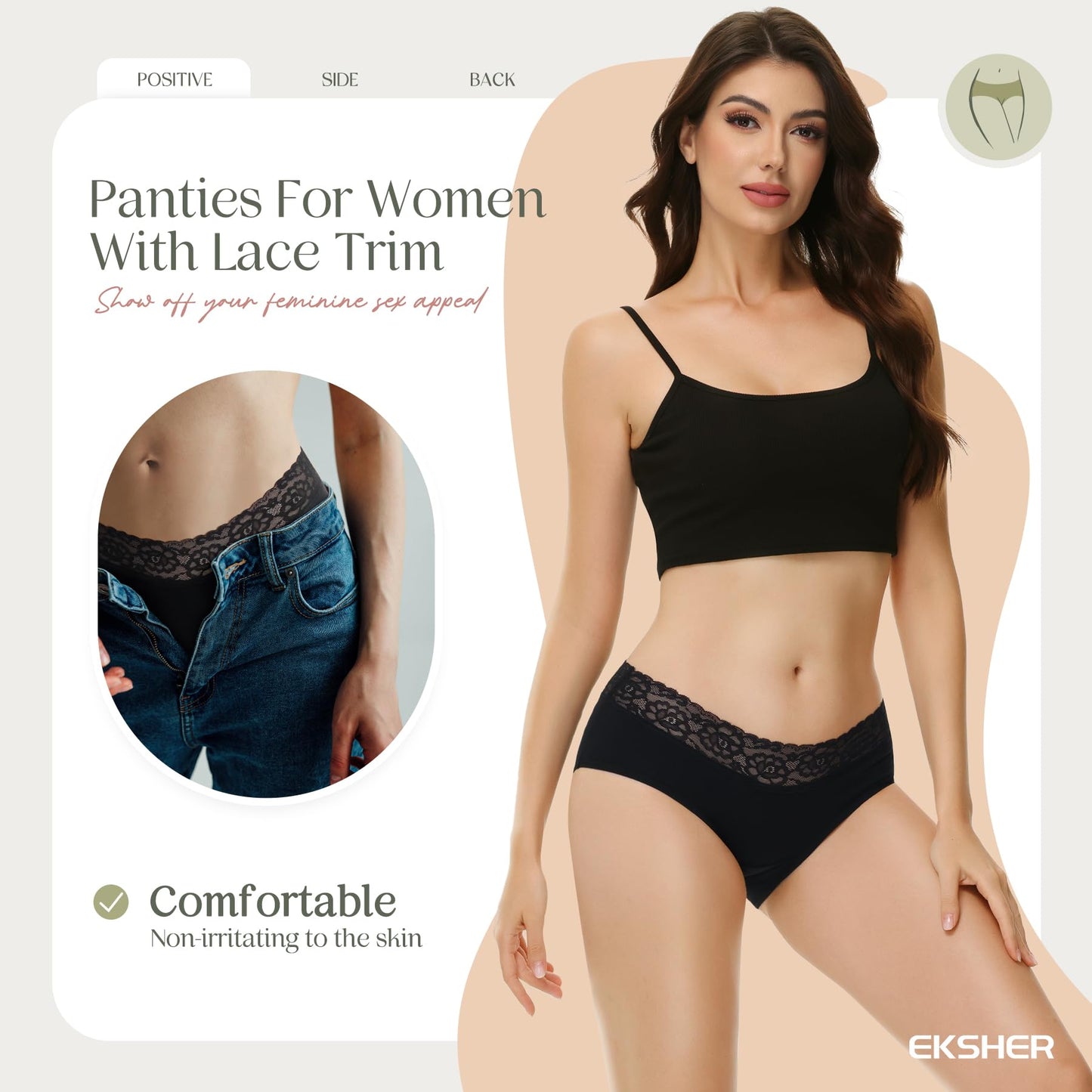 Women's Lace Hipster Cotton Soft Comfortable Underwear – Multipack of 6
