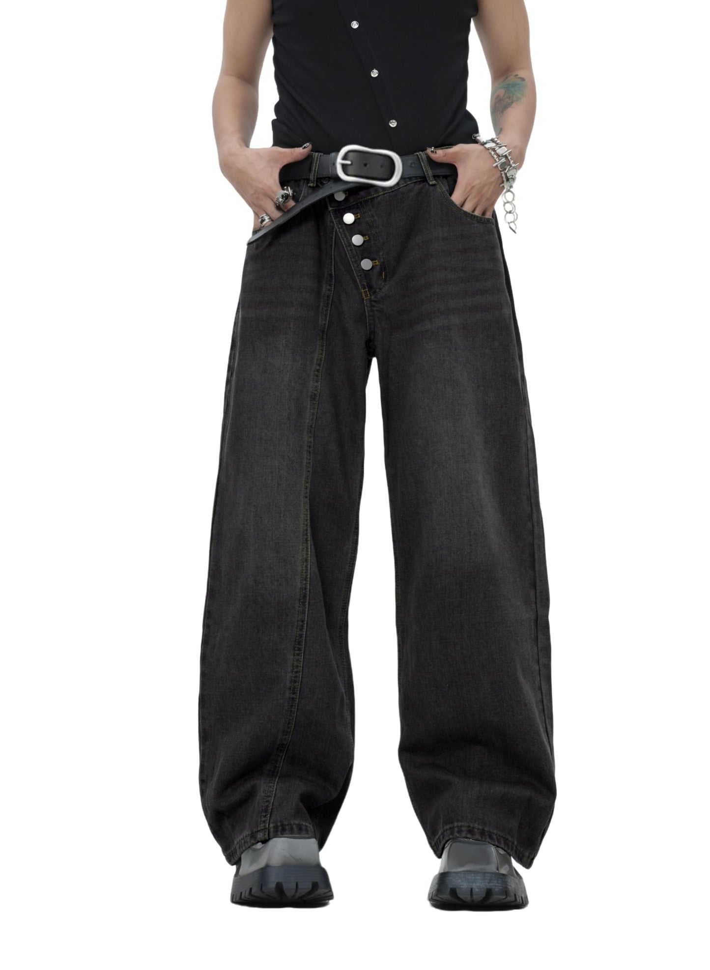 Zewool Men’s Diagonal Button Baggy Jeans