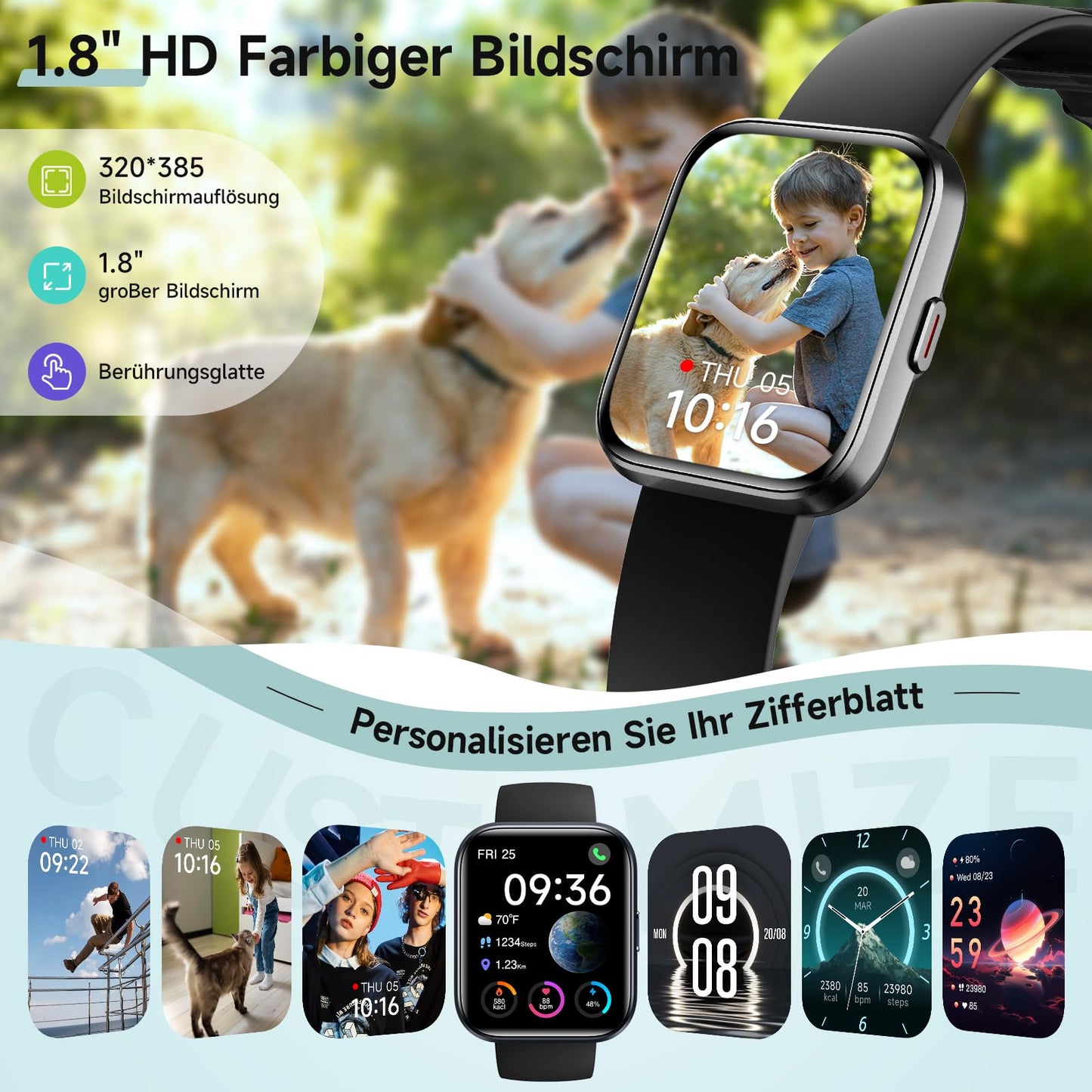 Smartwatch Damen Herren, Smart Watch mit Telefonfunktion Alexa, 1,8" Fitnessuhr Damen Sportuhr mit 100 Sportmodi & IP68, Herzfrequenz SpO2 Schlafmonitor, Armbanduhr Schrittzähler Uhr für Android iOS