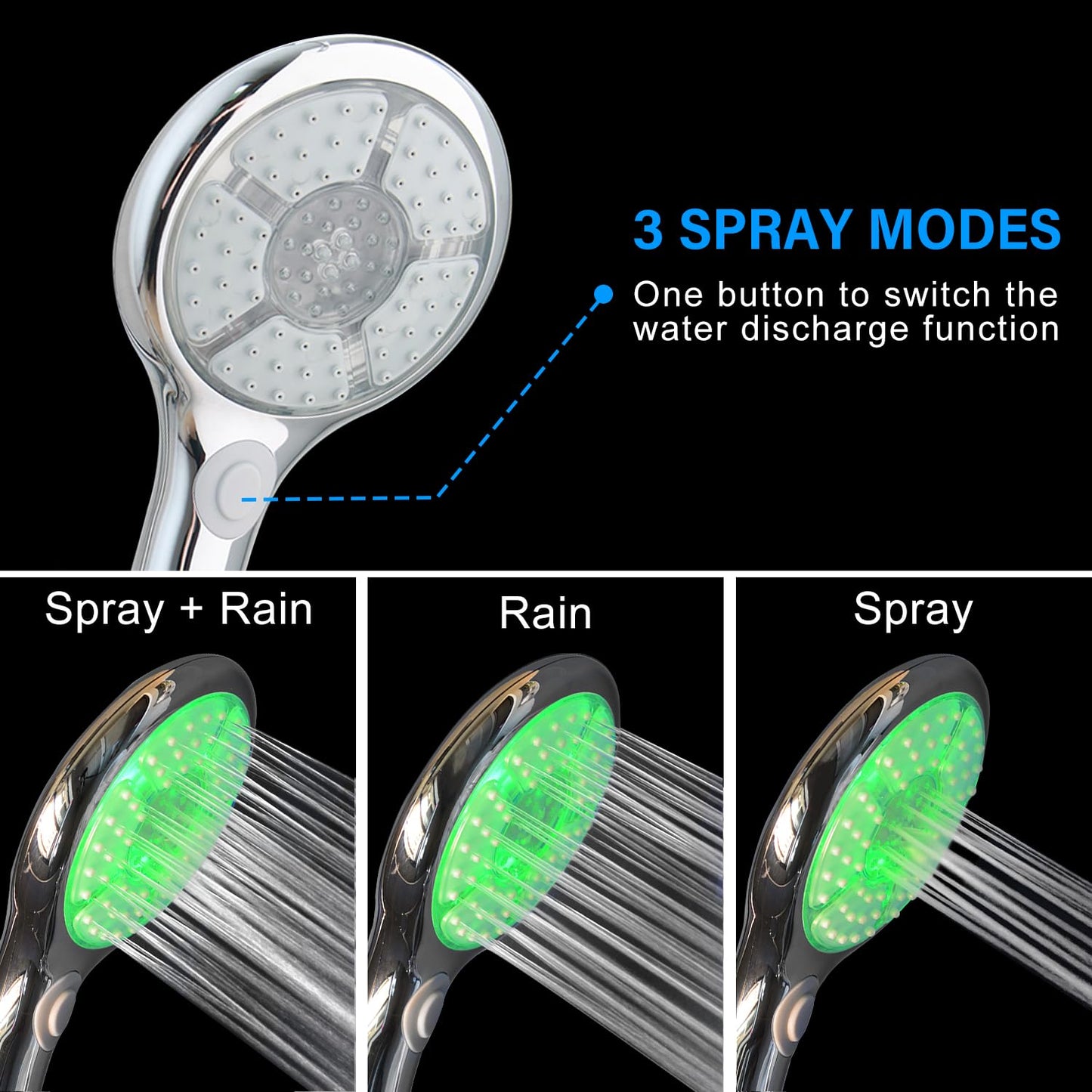 JINYOMFLY Regendusche Duschkopf mit LED, Regendusche mit LED Beleuchtung, Dusche Kopfbrause LED, 7 Farben Wechseln Automatisch, 2 Duschmodi