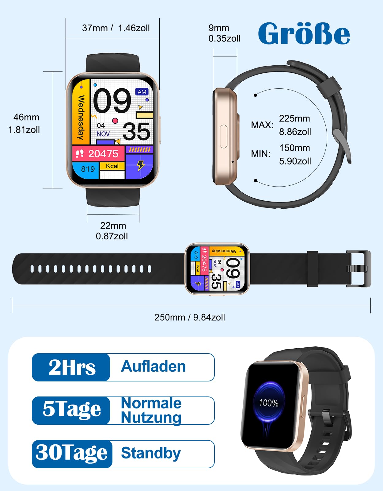 RUIMEN Smartwatch Damen Herren mit Telefonfunktion Fitnessuhr Schrittzähler Uhr mit Pulsmesser SpO2 Messung Schlafüberwachung Nachrichten Multi Trainingsmodi Smart Watch Wasserdicht Für Android iOS