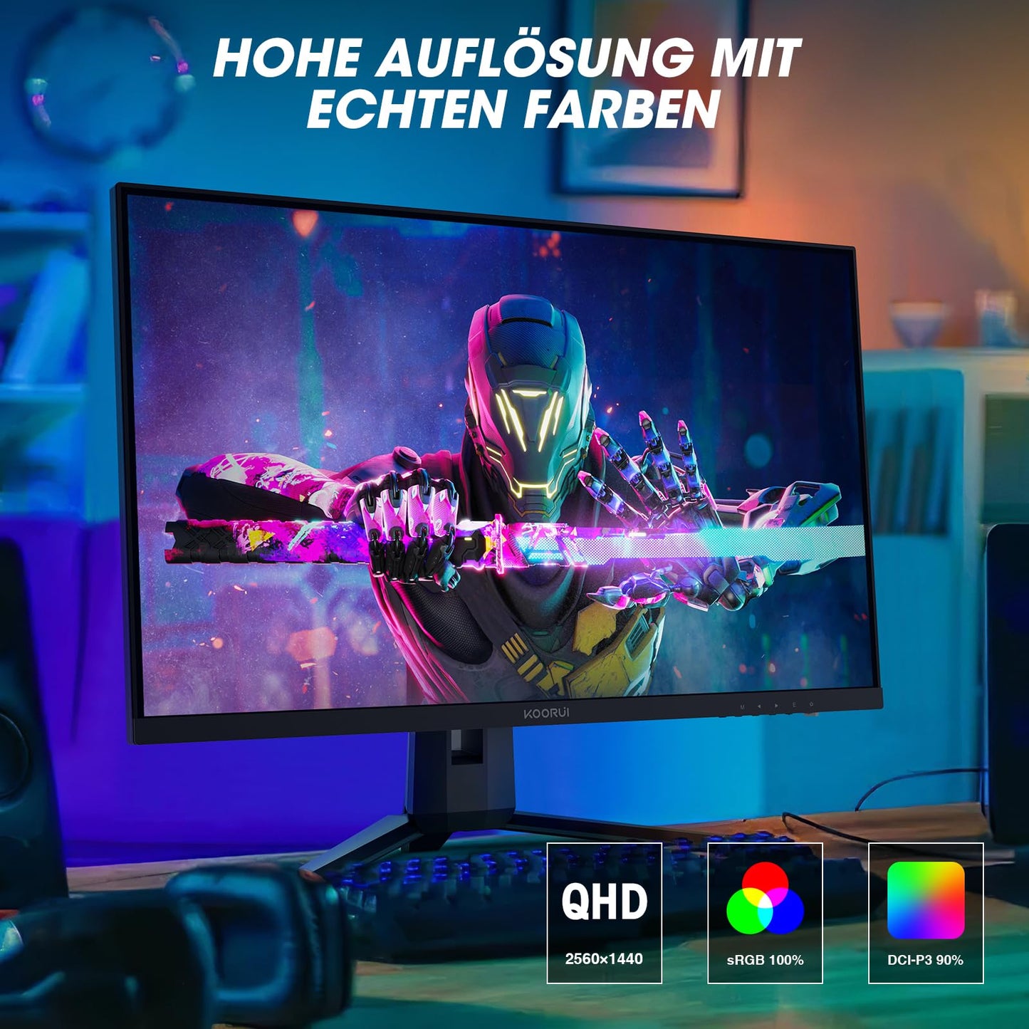 KOORUI Gaming Monitor 24 Zoll - FHD PC Bildschirm VA 165Hz 1ms Monitor 144hz, AdaptiveSync Technology, DCI-P3 85%, 2 x HDMI, DP Neigbar, Schwarz