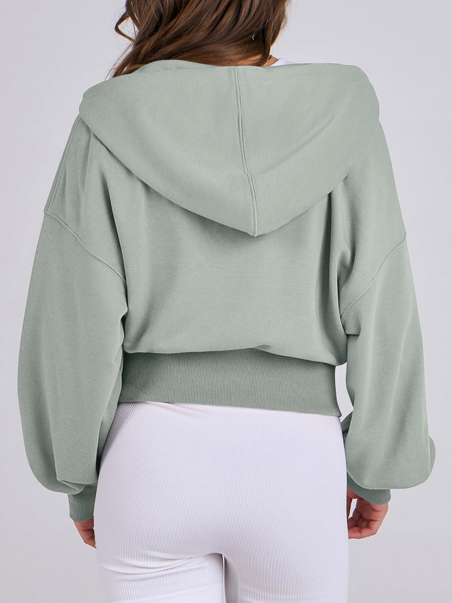 Jhsnjnr Women’s Cropped Zip-Up Hooded Sweat Jacket