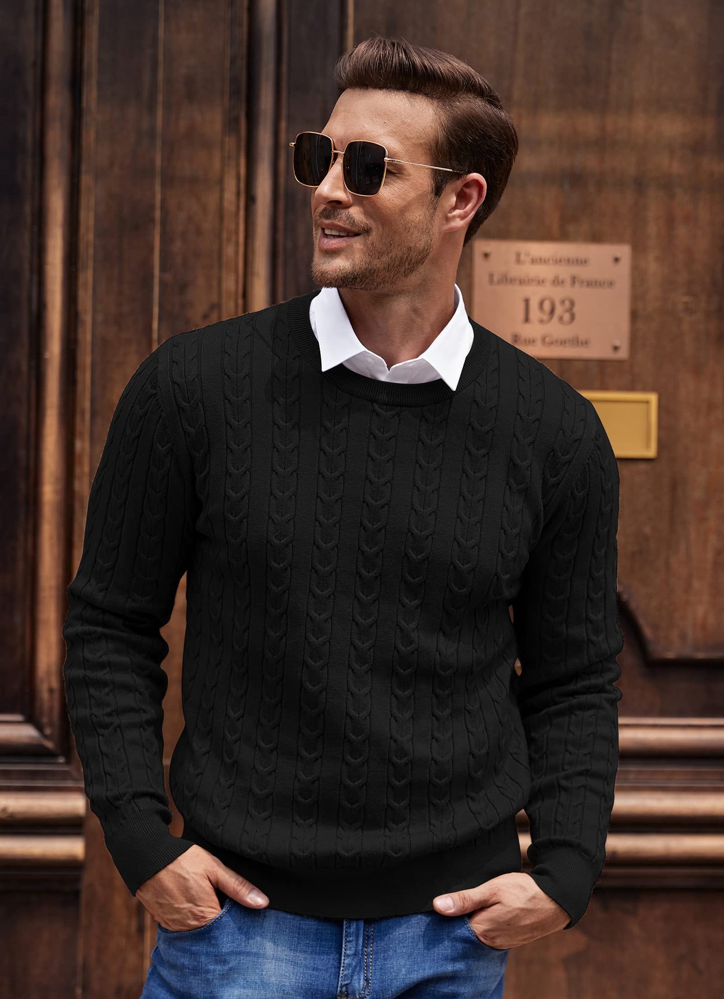 NITAGUT Men’s Cable Knit Sweater – Slim Fit Crewneck Pullover