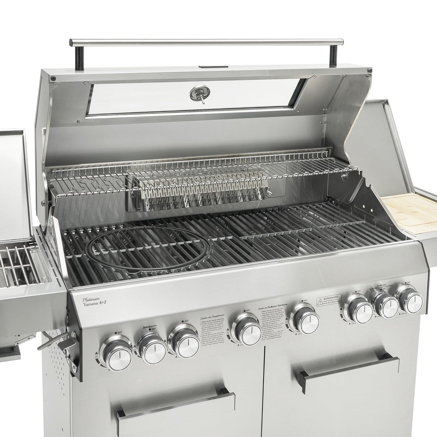 Taino Platinum Yamara Dark 6+2 Steel Gas Grill, 6 Burners, Ceramic Sear Burner, Ceramic Back Burner, Piezo Ignition, Cast Iron Cooking Grid