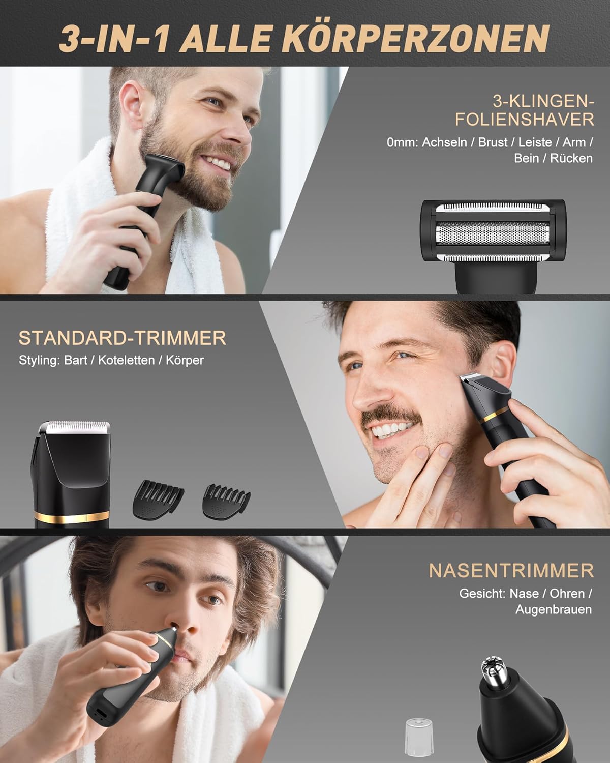 Intimrasierer Mann,3in1 Rasierer Herren Elektrisch/Nasenhaartrimmer, IPX7 Nass-Trockenrasierer 120 Min. Laufzeit,Rasierer Herren Intimbereich für Achselhöhle Beine Brust Leiste Nase,USB-C Ladestation