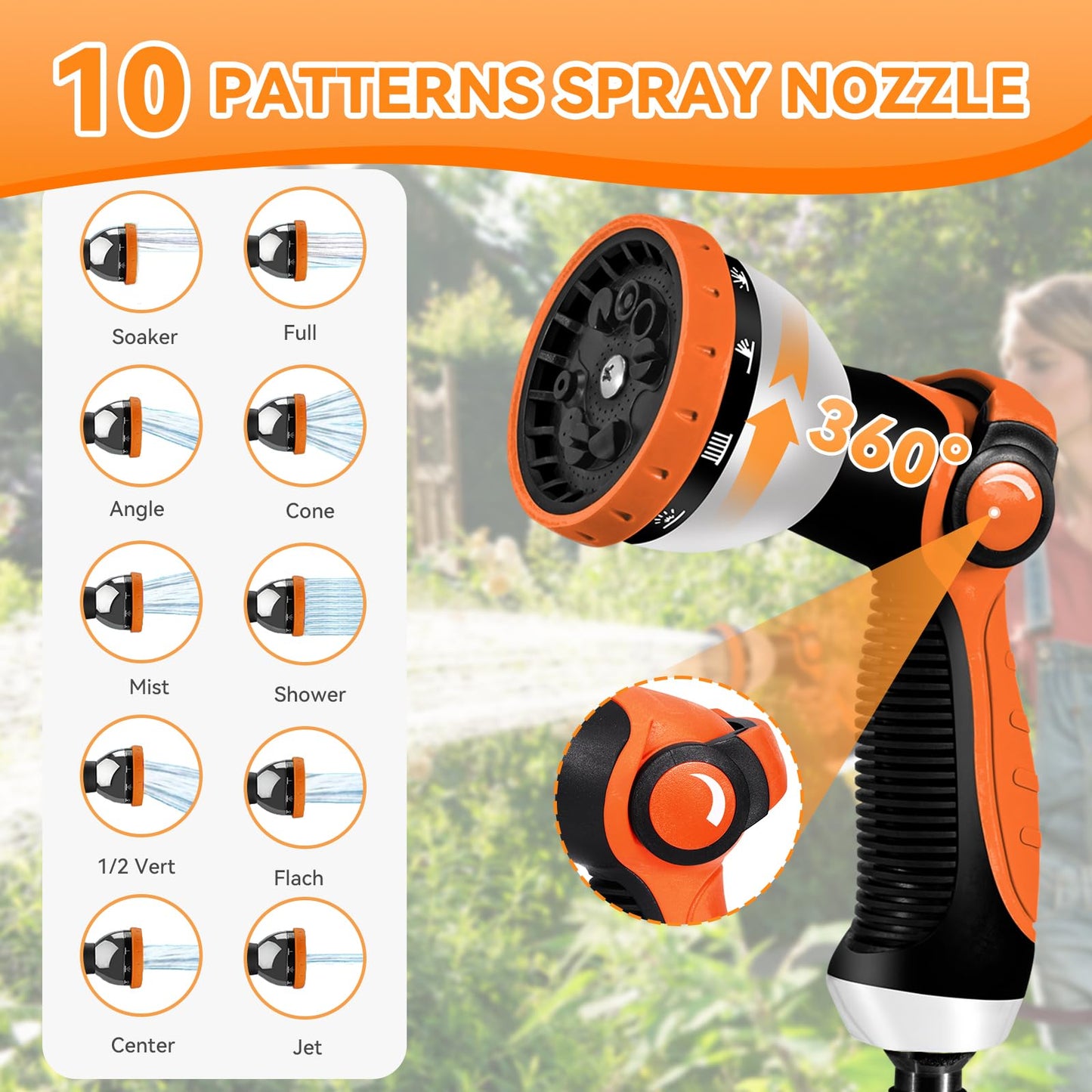 Yofidra Flexibler Gartenschlauch 30m, 3 Lagiger Latex Wasserschlauch mit 3/4 Zoll und 1/2 Zoll Metallanschlüsse, 3450D-Gewebe, Knickfrei, Strapazierfähiger Garden Hose Schlauch mit 10 Düse
