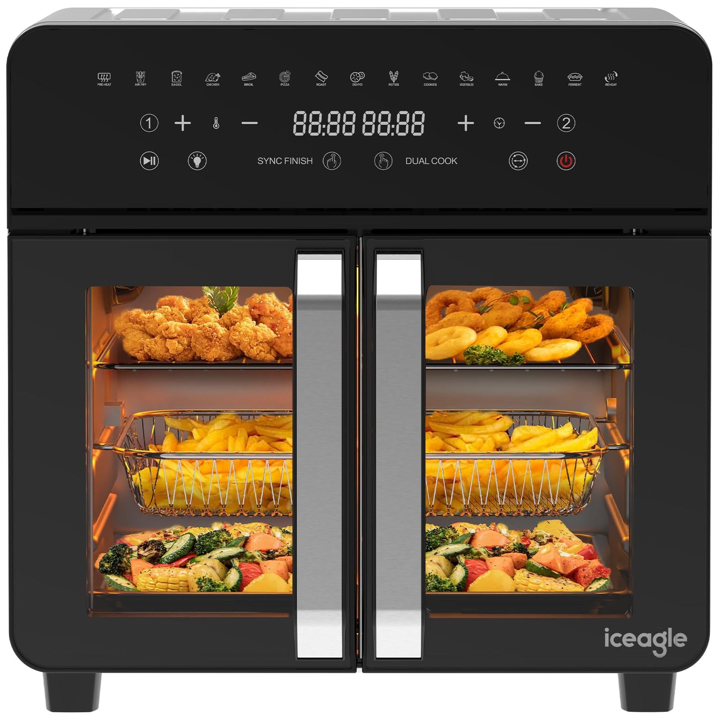iceagle Heißluftfritteuse 6,5 L Airfryer XL - Fritteuse Ohne Fett mit Metallinnenraum | 1700W Heissluftfriteuse mit 8 Kochprogramme, Digitalem Display, mit deutschem Rezeptbuch
