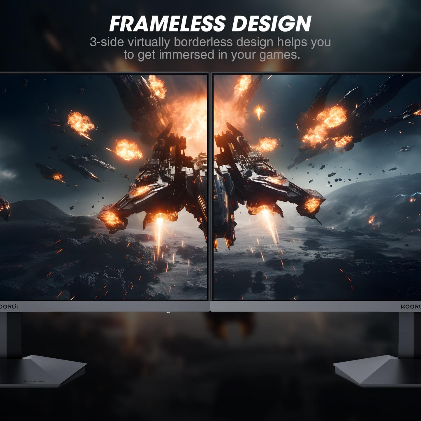 KOORUI Gaming Monitor 24 Zoll - FHD PC Bildschirm VA 165Hz 1ms Monitor 144hz, AdaptiveSync Technology, DCI-P3 85%, 2 x HDMI, DP Neigbar, Schwarz