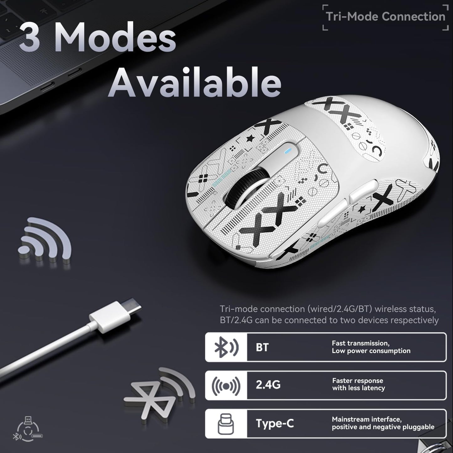 ATTACK SHARK X3 49g Ultralight Mouse, PixArt PAW3395 Gaming Sensor, BT/2.4G Wireless/Wired Gaming Mouse, 26000 DPI, 200 Hours Battery, Office Mice for Win11/Xbox/PS/Mac (White)