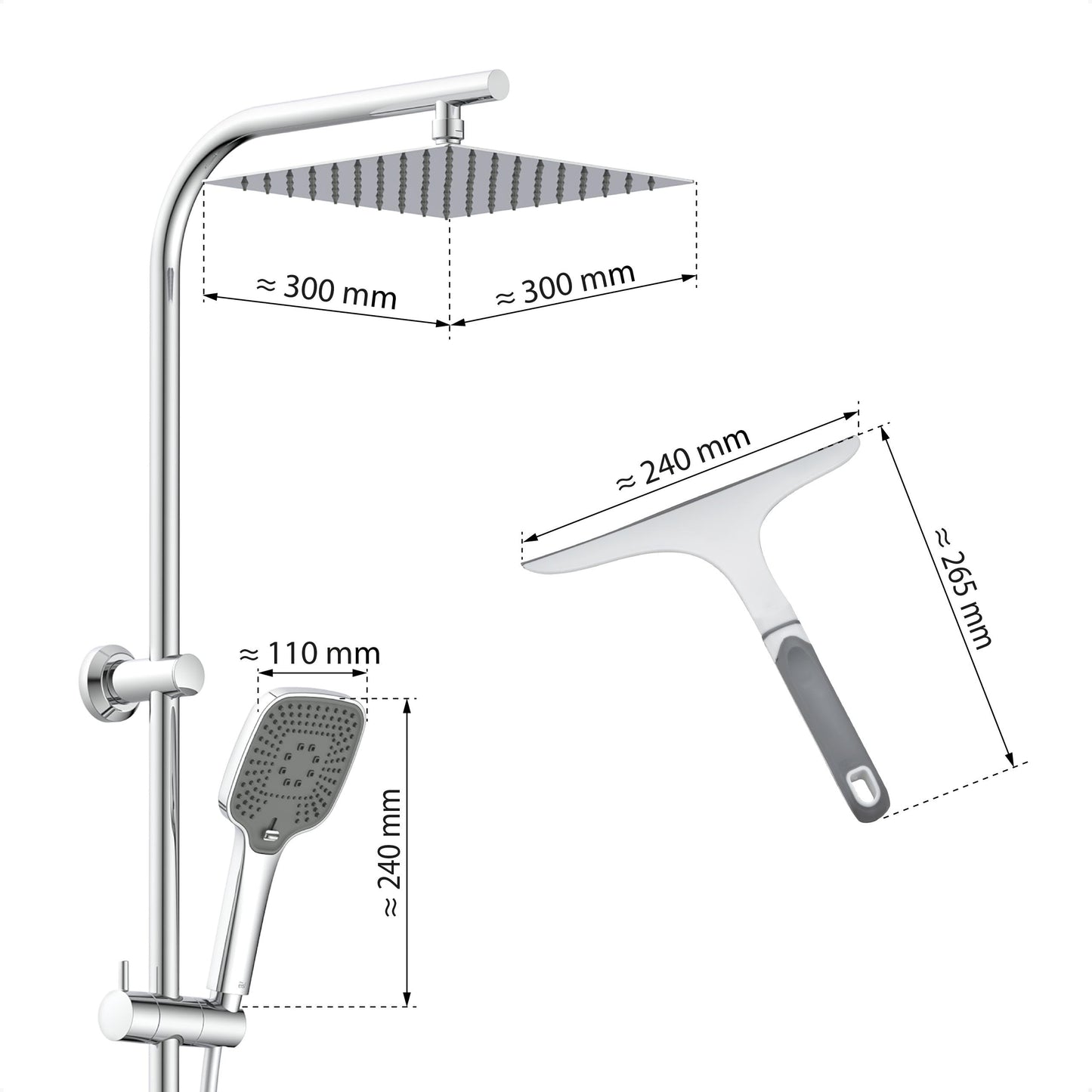 EISL Duschset EASY FRESH, Duschsystem ohne Armatur 2 in 1 mit großer Regendusche (250 x 200 mm) und Handbrause, Regendusche ohne Armatur ideal zum Nachrüsten, komplettes Montageset, Chrom DX12006
