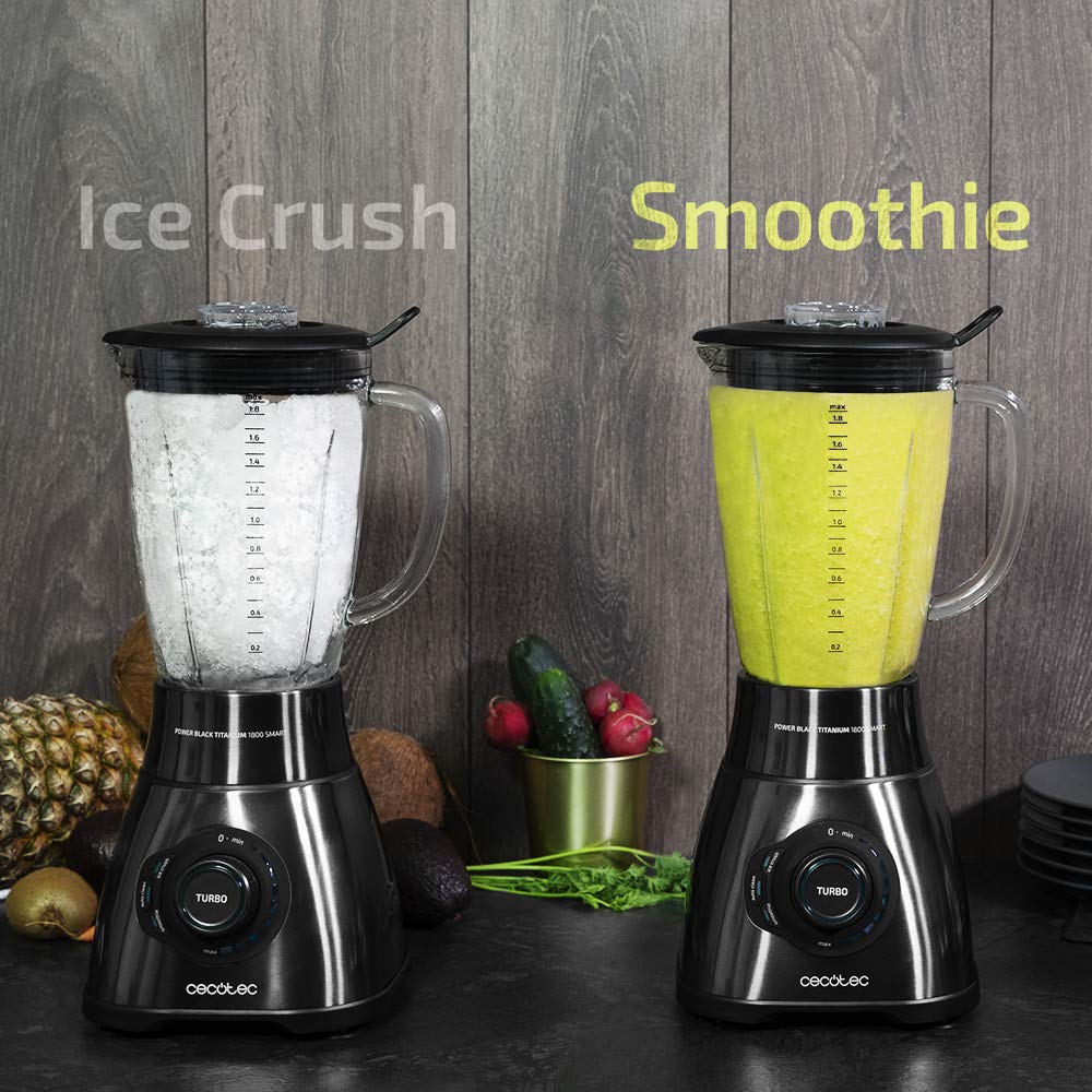 Cecotec Standmixer Power Black Titanium 1800MAX Blend It, 1800 W maximale Leistung, 5 Geschwindigkeiten, 6 Klingen aus Edelstahl, Ice-Crush-Funktion, Turbo- und Smoothie-Funktion, AutoClean-Funktion