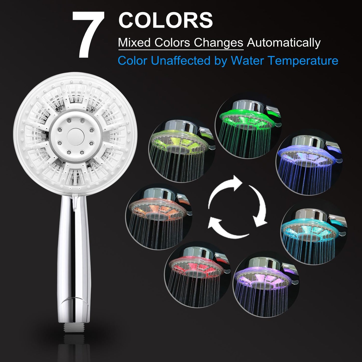 JINYOMFLY Regendusche Duschkopf mit LED, Regendusche mit LED Beleuchtung, Dusche Kopfbrause LED, 7 Farben Wechseln Automatisch, 2 Duschmodi