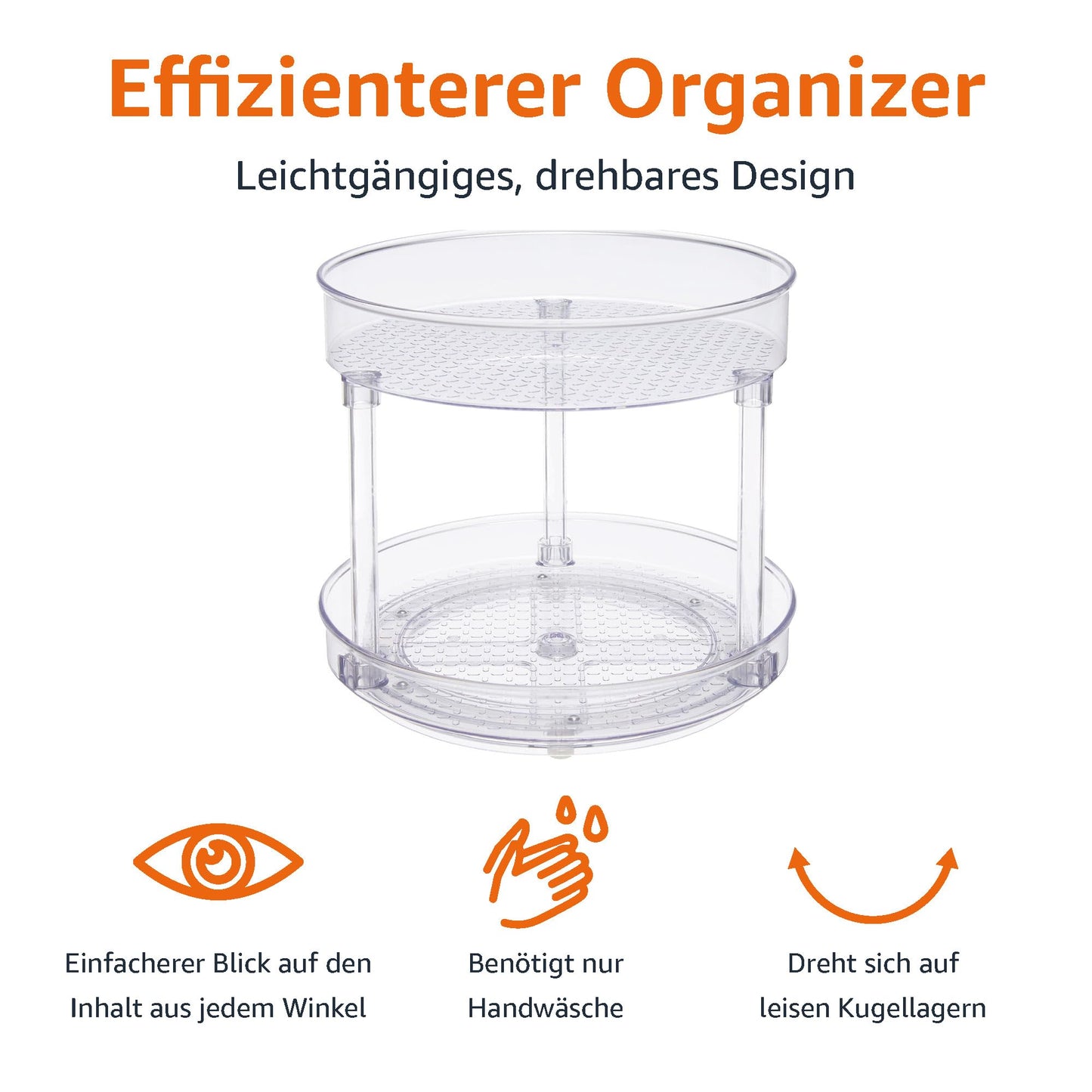 Drehregal Lazy Susan, 2 Ebenen, transparent, Organizer, 22,9 cm