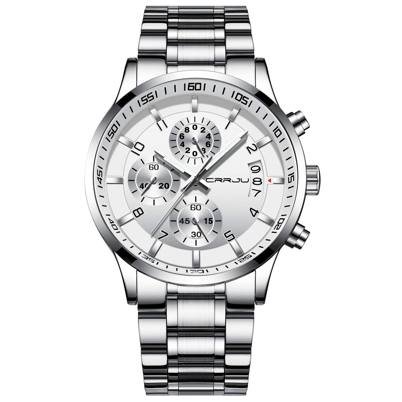 CRRJU Herren Uhr Business Edelstahl wasserdichte Chronographen mit Kalender Armbanduhr Edelstahlband Stoppuhr Analog Quarzuhr