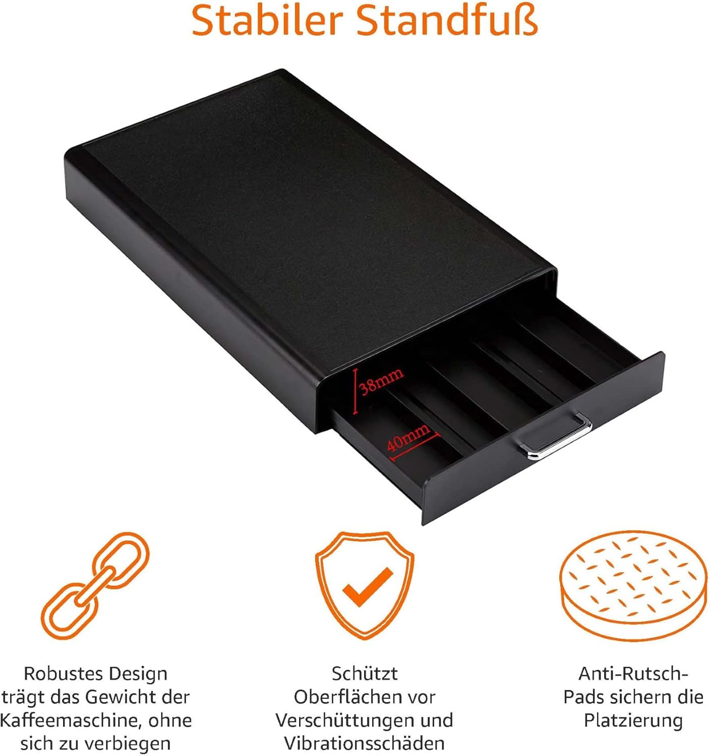 Amazon Basics 1 Schubladenbox zur Aufbewahrung von Nespresso Originalline Kaffeekapseln, Kunststoff, Fassungsvermögen: 50 Kapseln, Belastbarkeit 4,5 kg, Schwarz