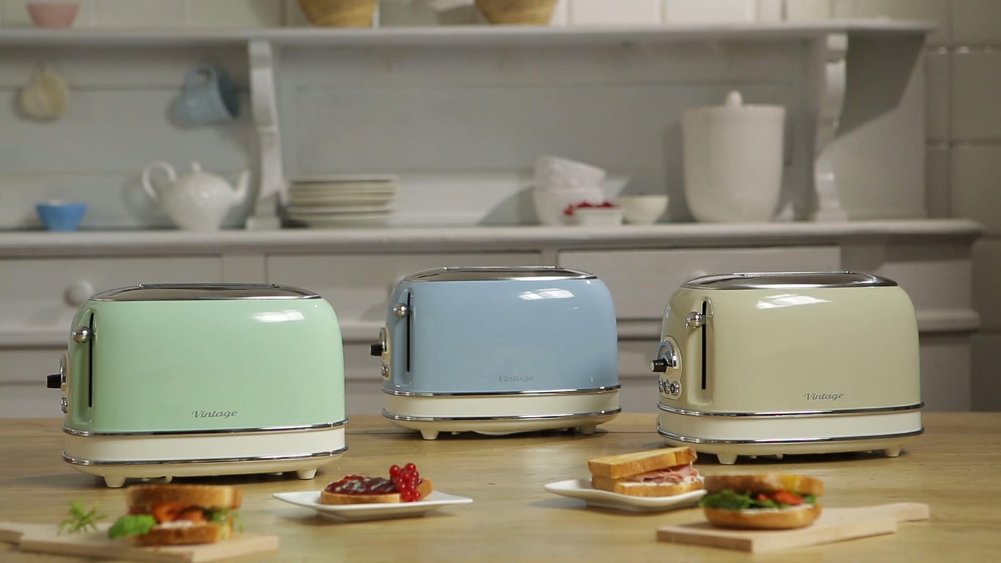 Ariete Vintage 155, 2-Scheiben-Toaster, Retro Toaster mit 6 Toaststufen, Automatischer Auswurf, Auftaufunktion, Herausnehmbares Krümelfach, Gehäuse aus Edelstahl, mit Sandwichzangen, 810W, Vert