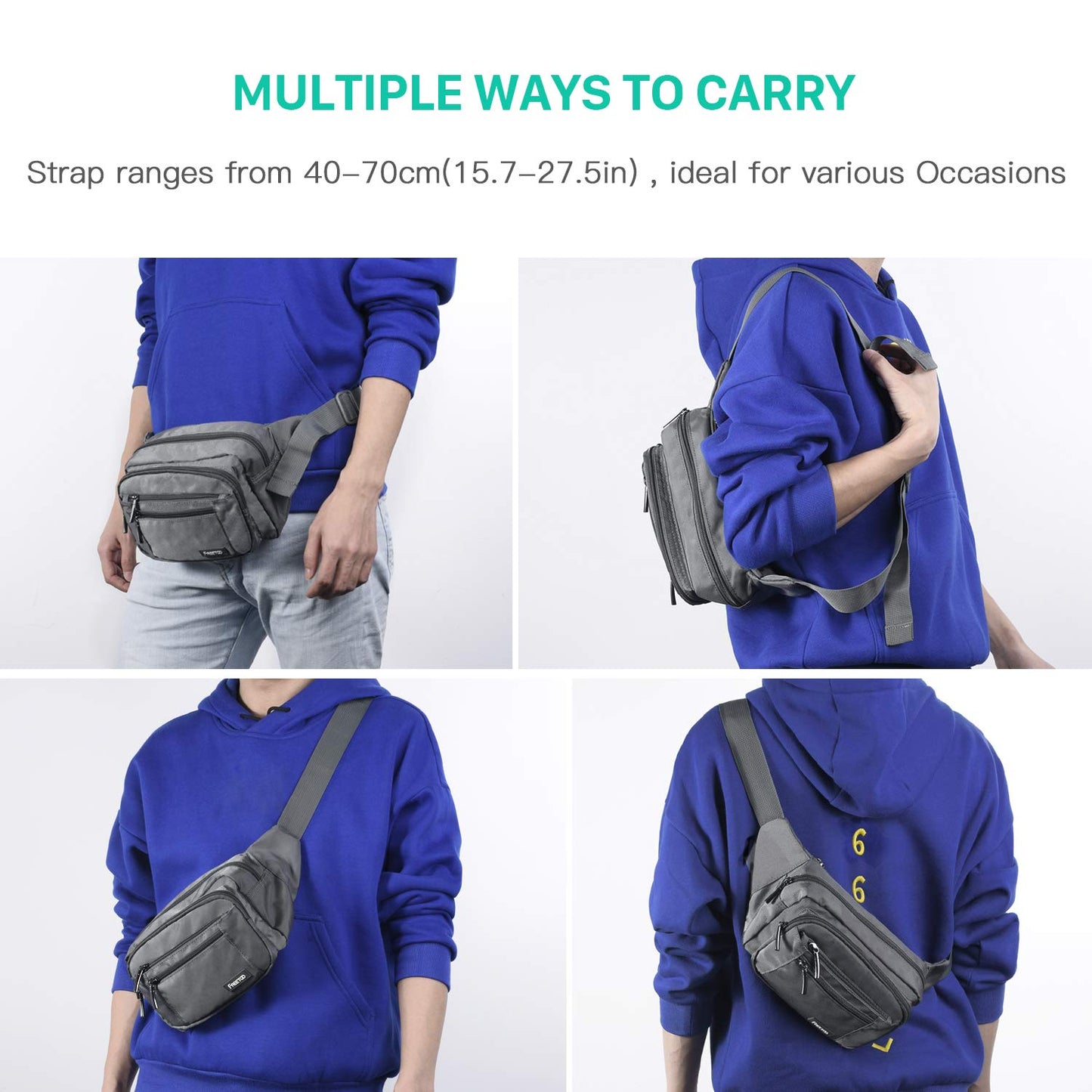 FREETOO Waist Bag – Waterproof Fanny Pack with 6 Zippered Pockets
