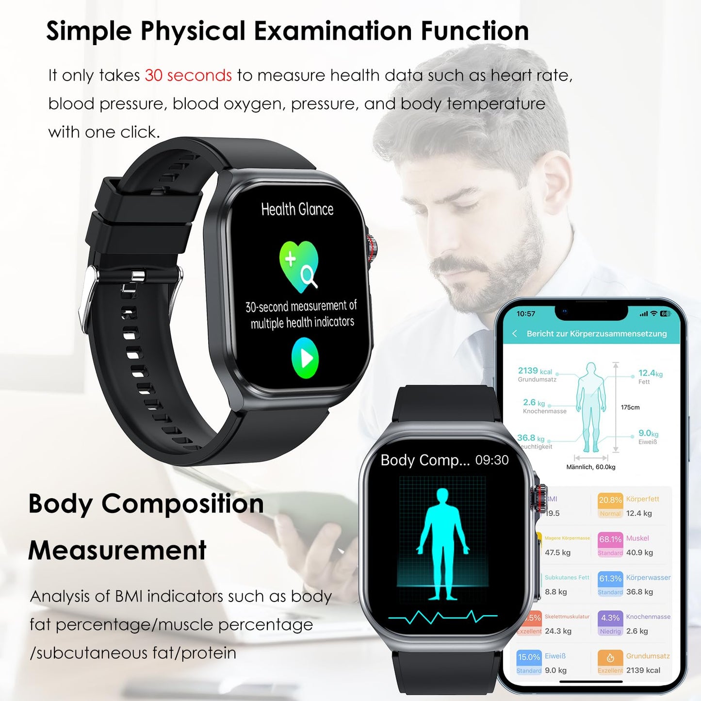YYKY Smartwatch Women Men 2.04 Inch AMOLED Phone Function / ECG + HRVEKG / Uric Acid / BMI / SOS Emergency Call 2024 Smartwatch 100+ Sports Modes Sports Watch / Heart Rate / SpO2 / Sleep Monitor