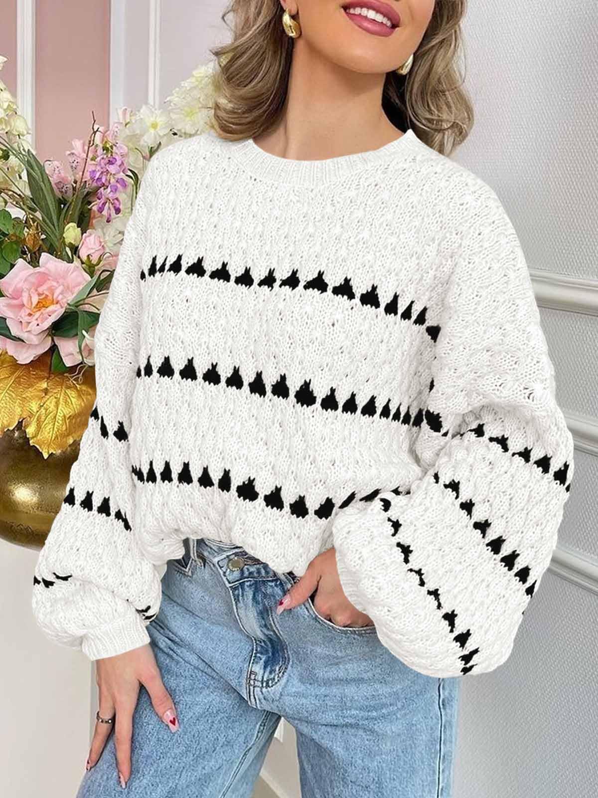 Saodimallsu Women’s Oversized Striped Knit Sweater