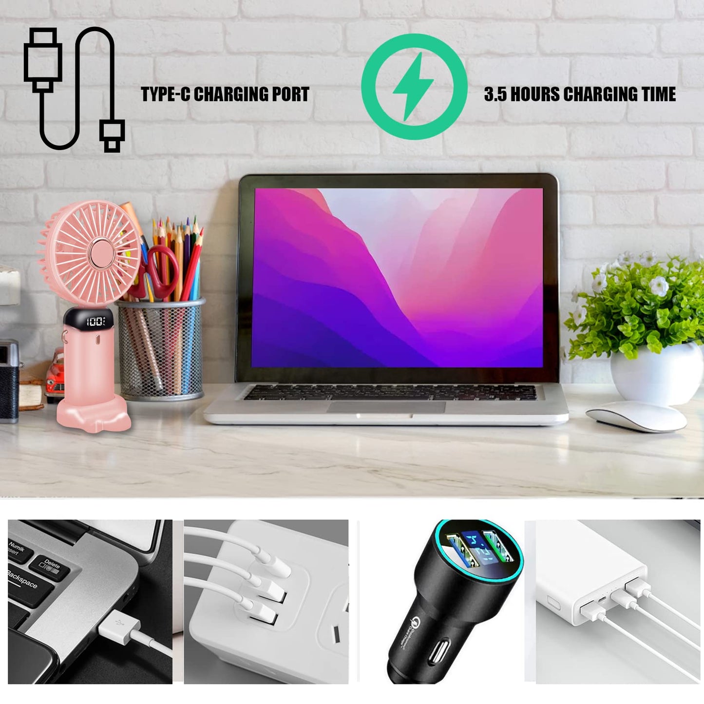 Jsdoin Handventilator, Tragbarer Mini Ventilator, Wiederaufladbar, Kleiner Taschenventilator Mit 5 Geschwindigkeitsstufen, Faltbarer USB-Ventilator für Büro, Outdoor (Dunkelblau)
