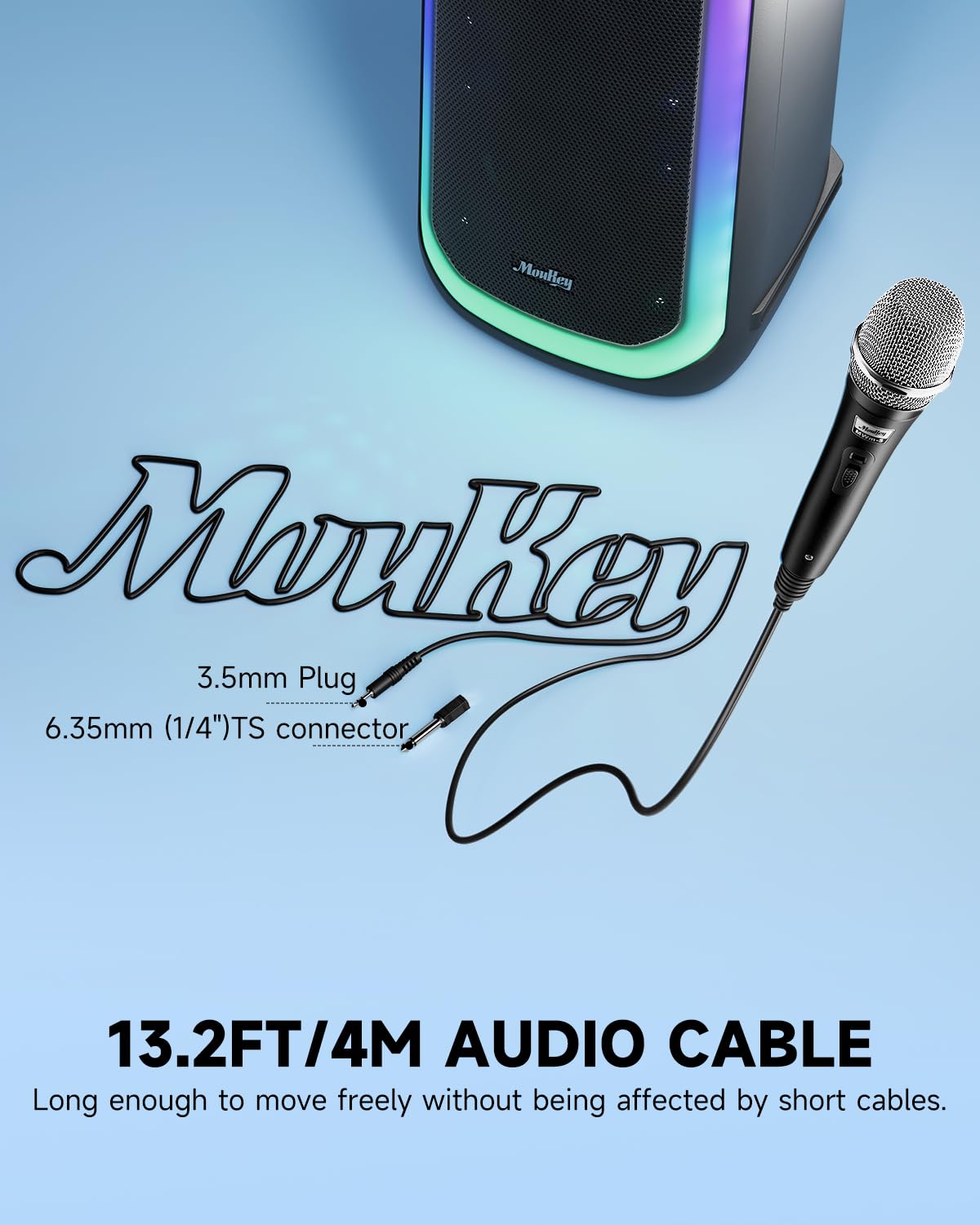 Moukey Dynamisches Mikrofon mit 4M/13ft Kabel, Metall Karaoke Handmikrofon, XLR-Mikrofon für Gesang/Bühne/Party, Kompatibel mit Karaoke Maschine/PA Anlage/Verstärker/Mixer, Grau