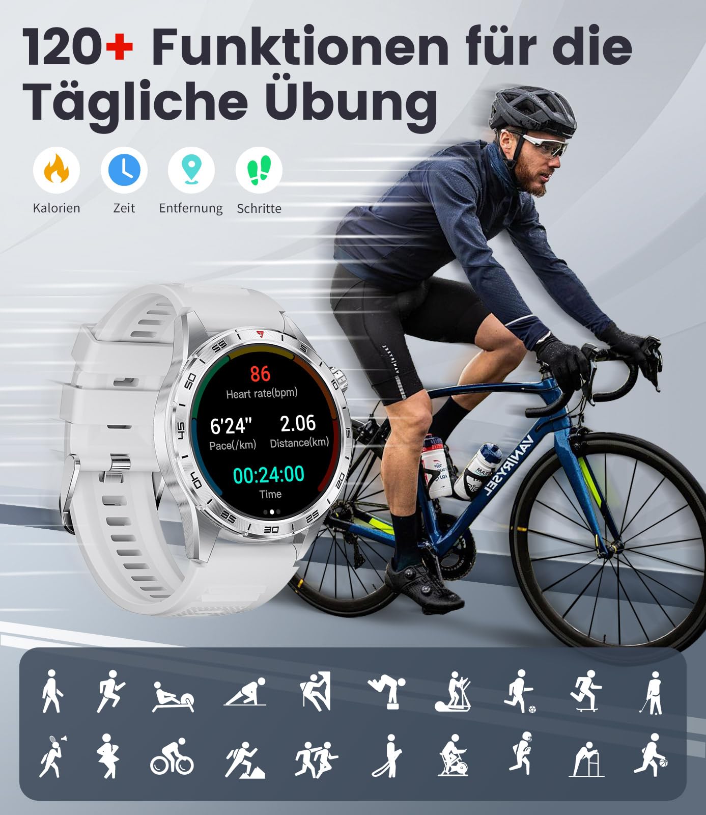 LIGE Smartwatch Herren mit 400mAh Lange Akkulaufzeit für Android iOS,1.43'' Amoled Display,110+ Sportmodi,Bluetooth-Anrufe,IP68 Wasserdicht Fitnessuhr mit Herzfrequenz, SpO2, Schlafmonitor,3 Armbänder