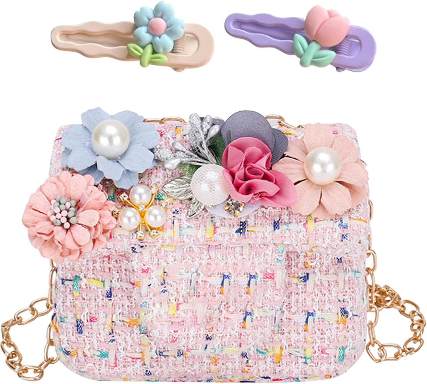 HTTDSLF Mini Crossbody Bag for Girls – Kids Princess Purse with Hair Clips